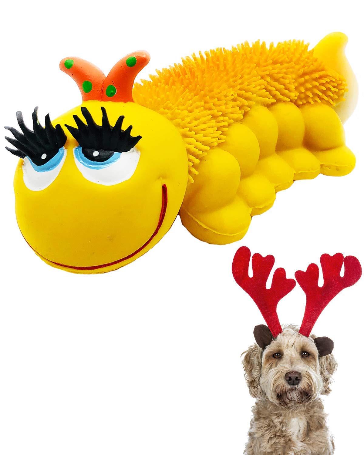 Lucas b Natural Dog ToysSensory Caterpillar 100% Rubber (Latex). Lead-Free & Chemical-Free. Complies to Same Safety Standards as Children's Soft & Squeaky. Best Toy for Medium s.
