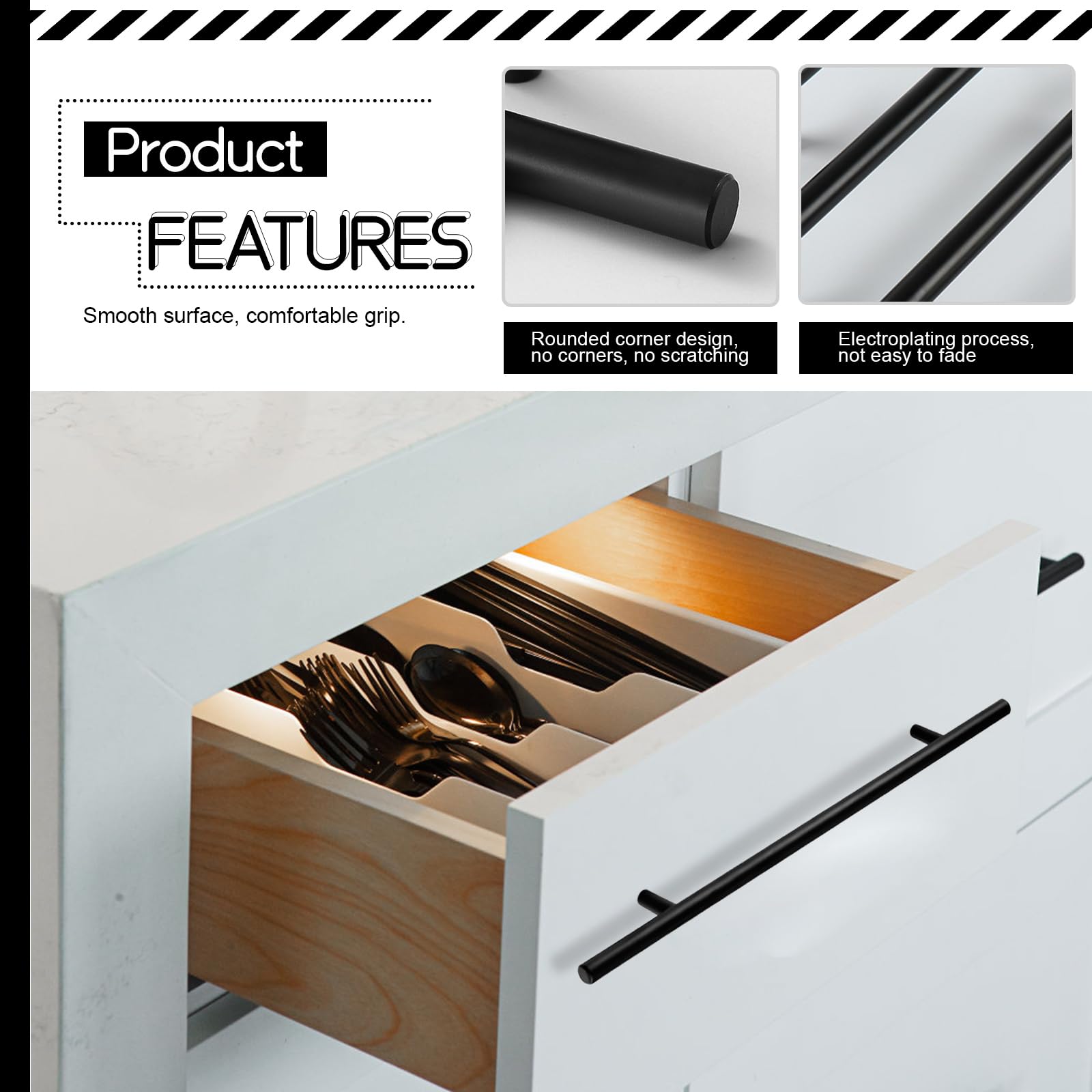 Fatiya 4 Pack 246mm Length Kitchen Cabinet Handles Black, 195mm Hole Center Aluminium Alloy Cabinet Pulls - Image 3