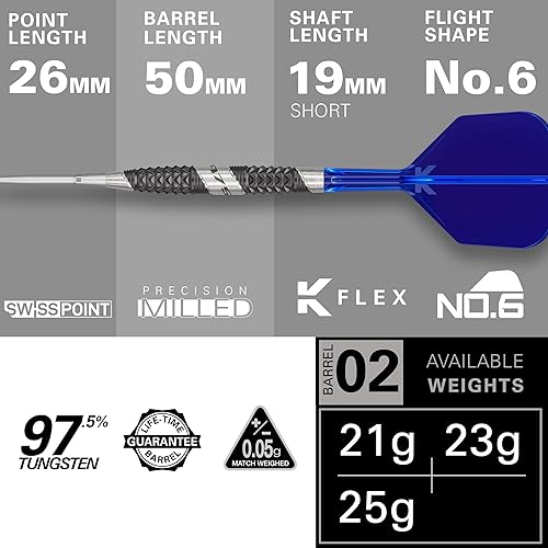 Miniatura 2 de Target Darts 975 Ultra Marine 02 23G 97.5% Tungsteno Punta de Acero Punta Suiza Juego de Dardos con K-Flex