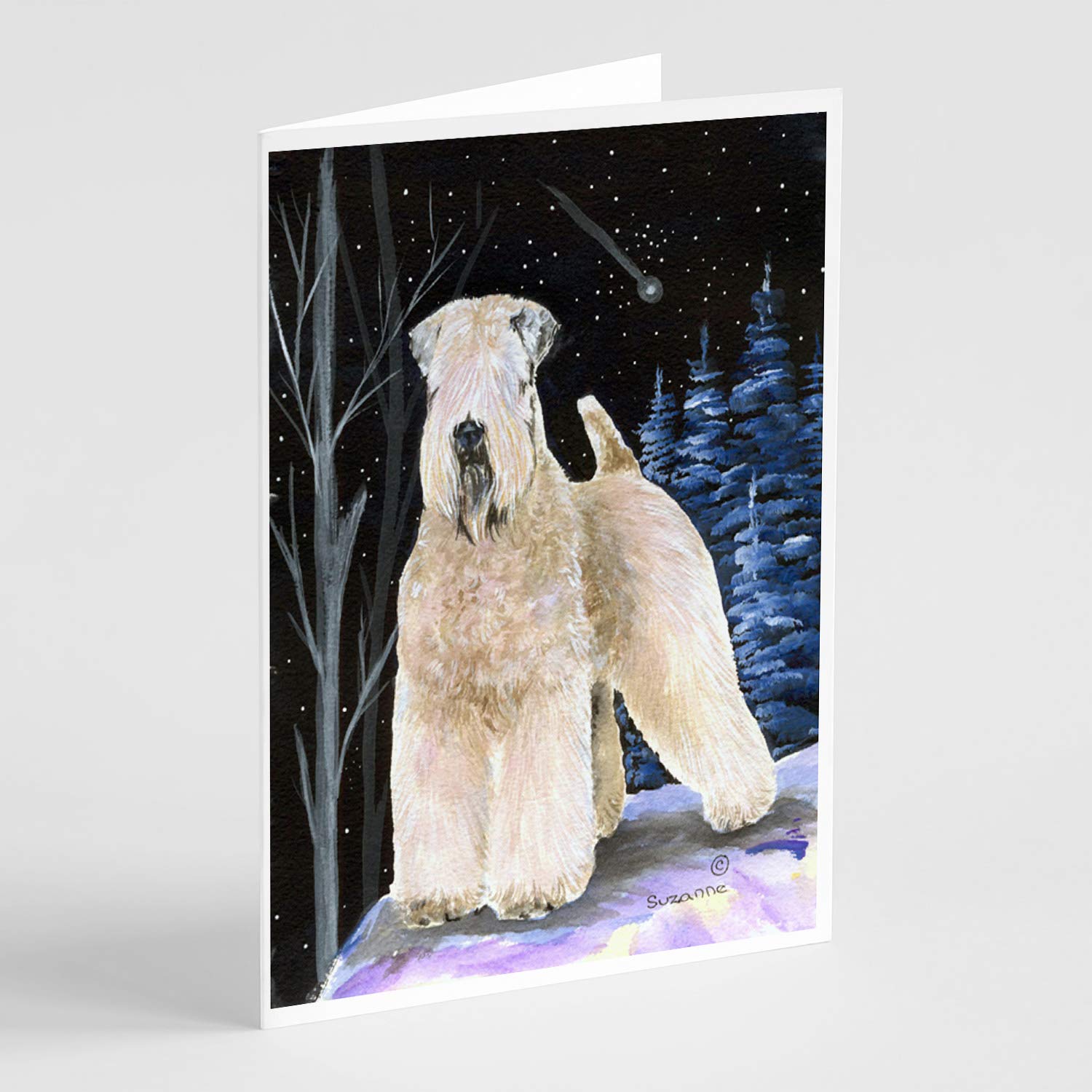 Caroline's Treasures SS8364GCA7P Starry Night Wheaten Terrier Soft Coated Greeting Cards and Envelopes Pack of 8 Blank Cards with Envelopes Whimsical