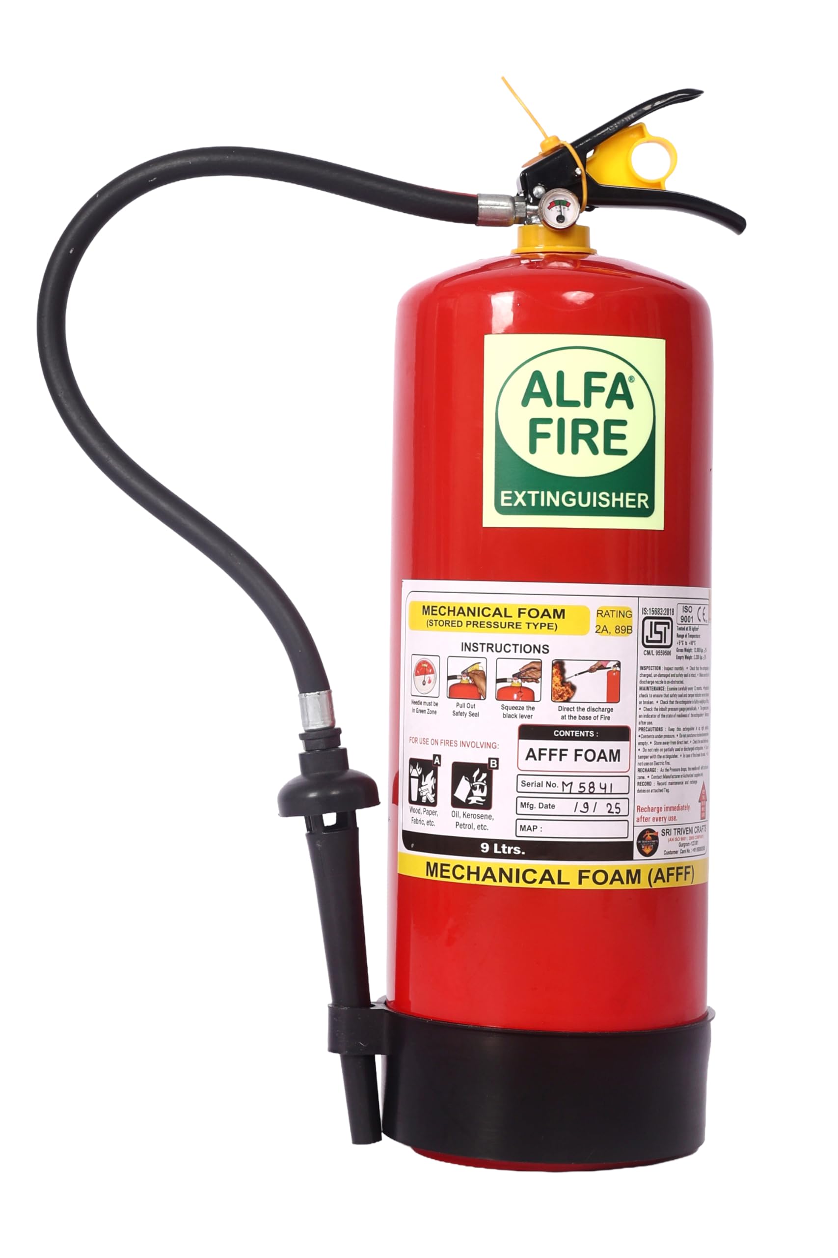 Alfa Fire 9L AFFF Foam Fire Extinguisher – 3-Year Content Expiry – Refillable – BIS Certified – Mild Steel Body – Class A & B Fires | Petrol, Oil, Wood, Plastic Fire Safety-image-19