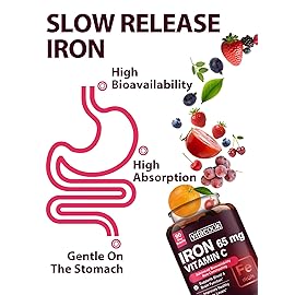 Vitacook Iron Supplement for Women Men | High Potency Iron 65mg with Vitamin C 250mg | Stomach Friendly Iron Pills for Red Blood Cell & Immune Support | Vegan, Non-GMO & Gluten Free | 90 Tablets