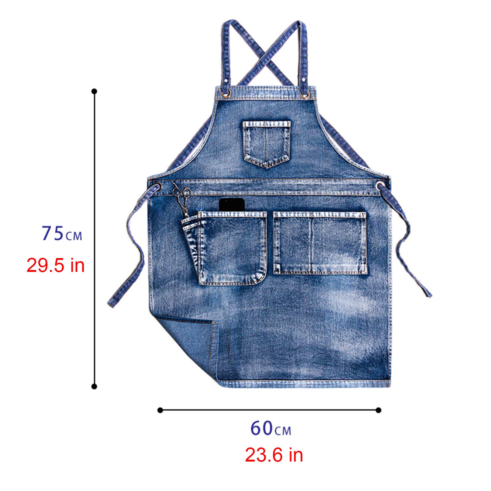 Delantal de chef unisex ajustable de mezclilla lavada para cocinar barbacoa multicolor