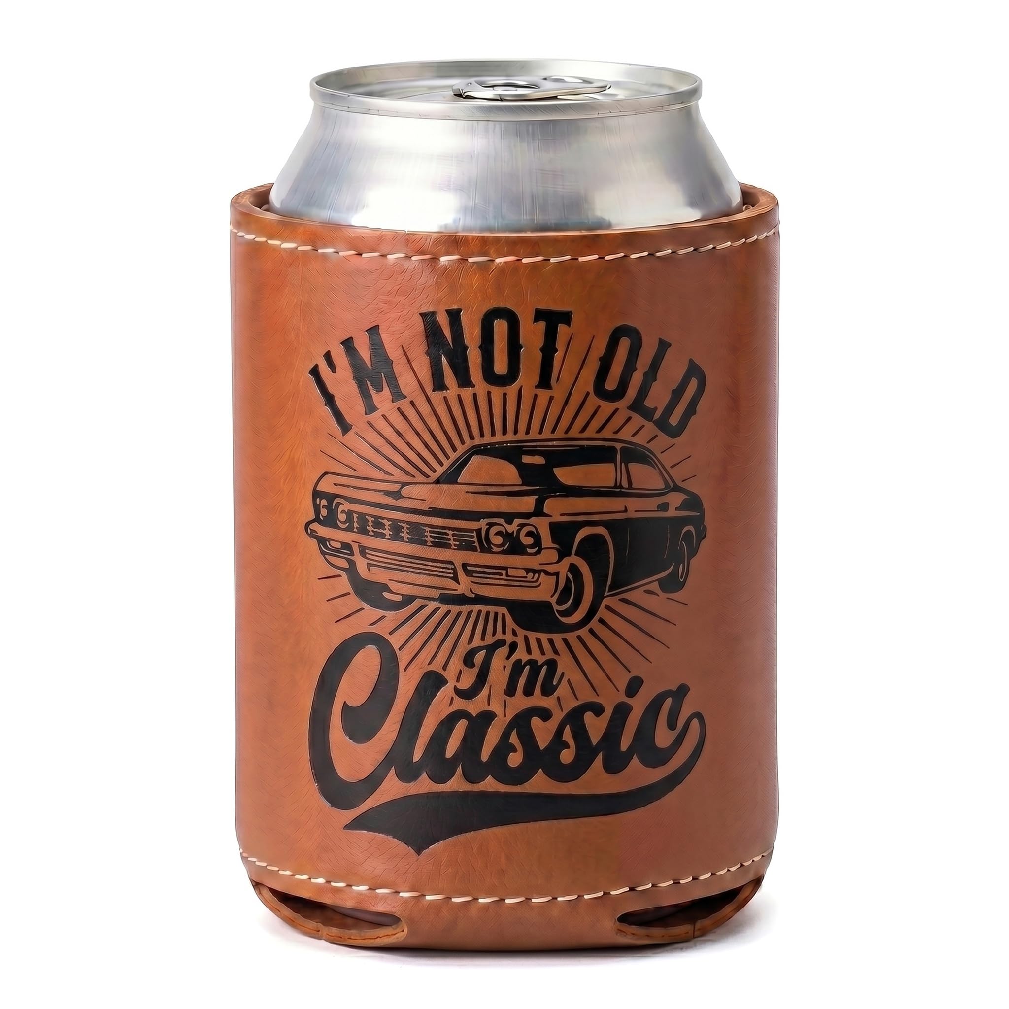 Funny Fathers Day Gifts for Dad, PU Leather Beer Can Cooler, Insulated 12/16 OZ Drink Sleeve for Cans or Bottles, Novelty Summer Beer Gifts for Men, Dad Birthday Gifts, Christmas Presents (Style 3)