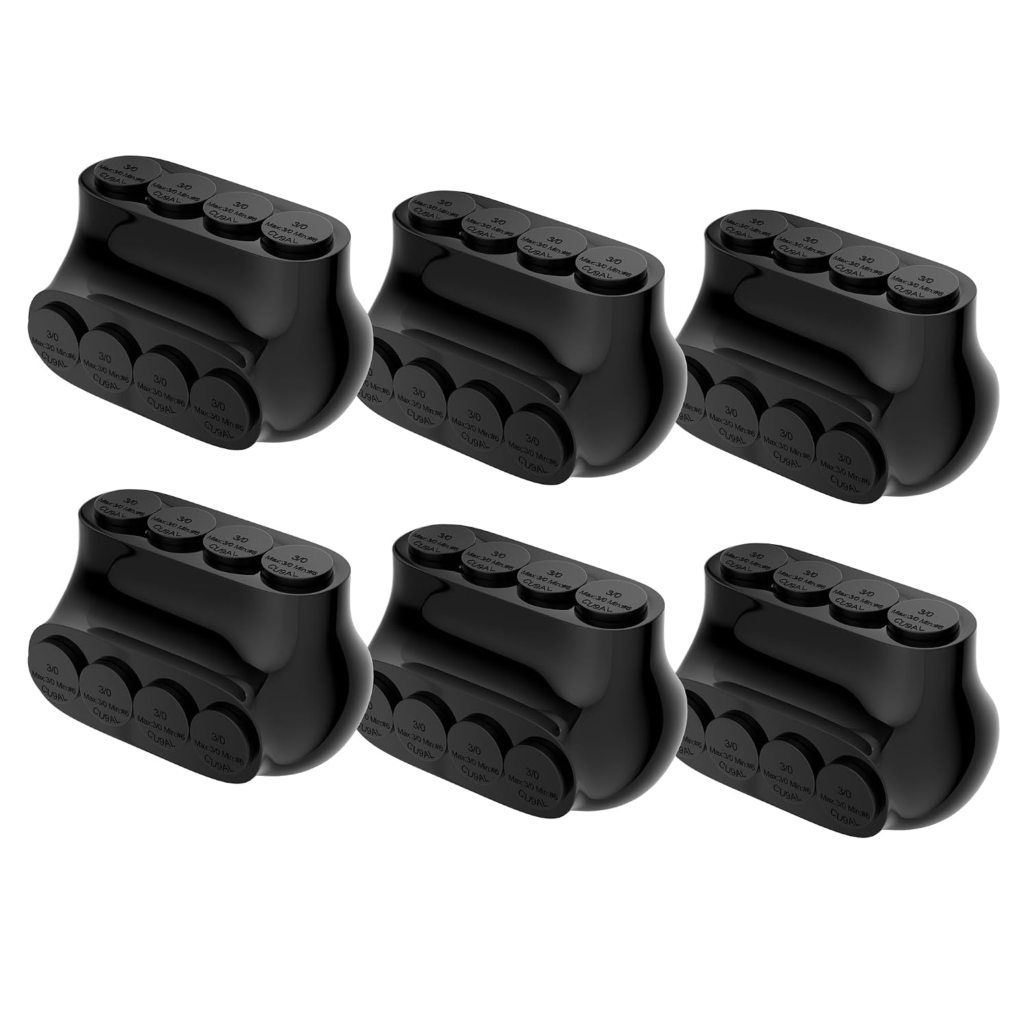 RVBOATPAT Insulated Multi Tap Connector 4 Port 3/0-6 AWG Copper to Aluminum Wire Connectors Black 7/32" Allen Hex Multi Tap Connector - 6 Pack