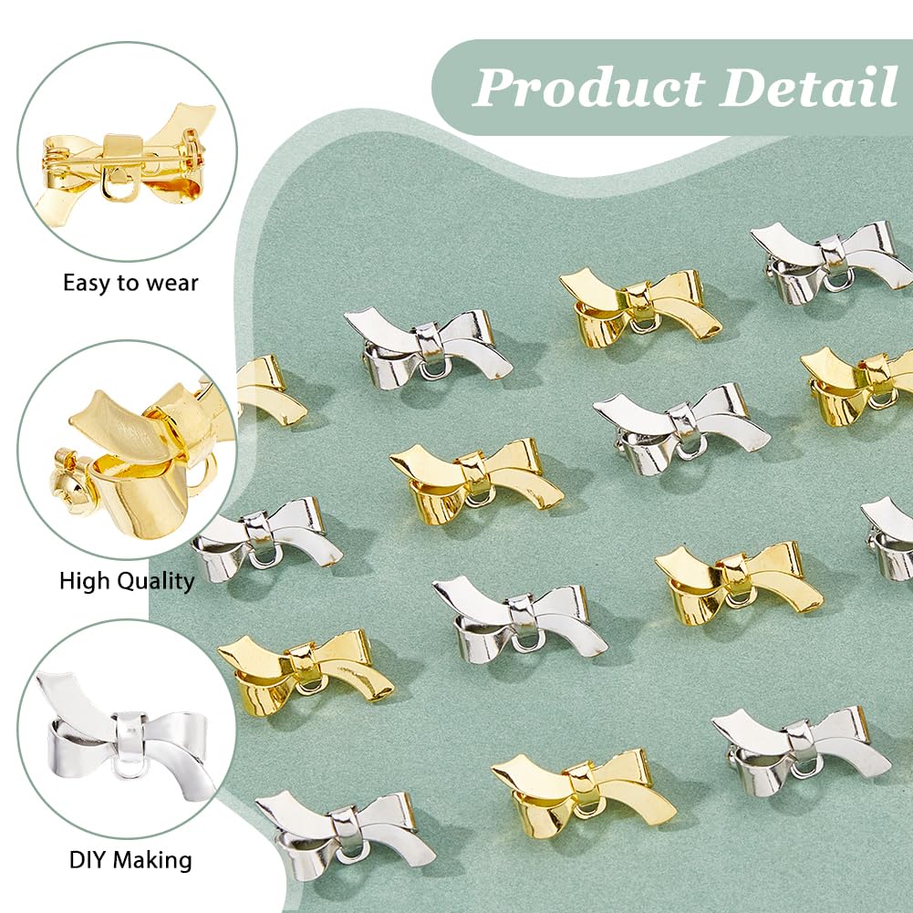 SUPERFINDINGS 20 piezas 2 estilos pequeño broche de lazo con imperdible en platino y latón dorado broche pajarita broche pajarita para traje chaqueta abrigo ropa mujer accesorios
