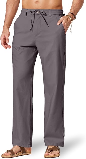 COOFANDY Mens Cotton Linen Pants [Relaxed Fit] Casual Drawstring Dress Pants Beach Summer Lightweight Trousers