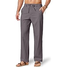 COOFANDY Mens Cotton Linen Pants [Relaxed Fit] Casual Drawstring Dress Pants Beach Summer Lightweight Trousers
