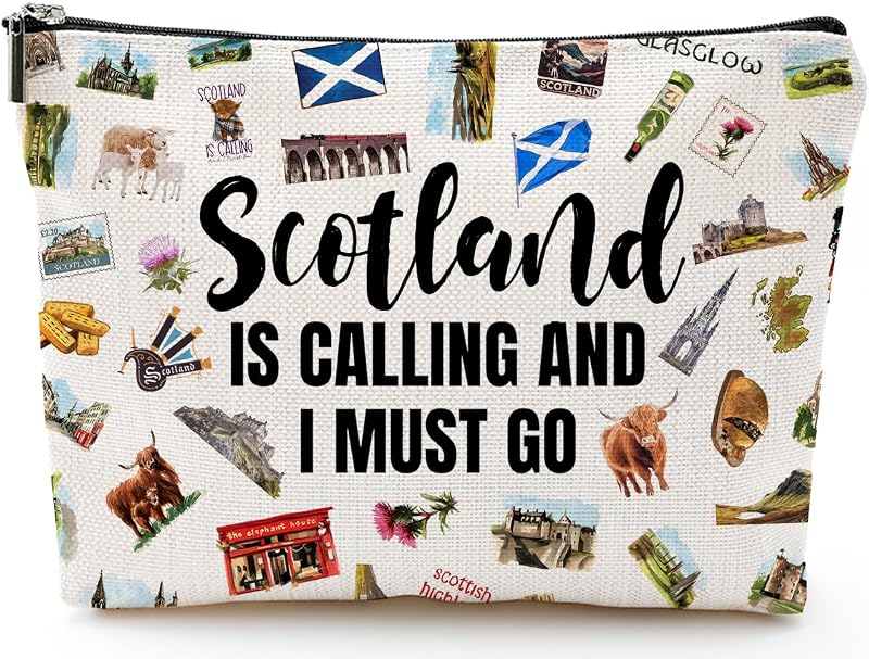 Necessaire de maquiagem XYZONE Scotland com zíper, estampa Edinburgh Gift, 20,07 cm x 17,02 cm x 5,08 cm