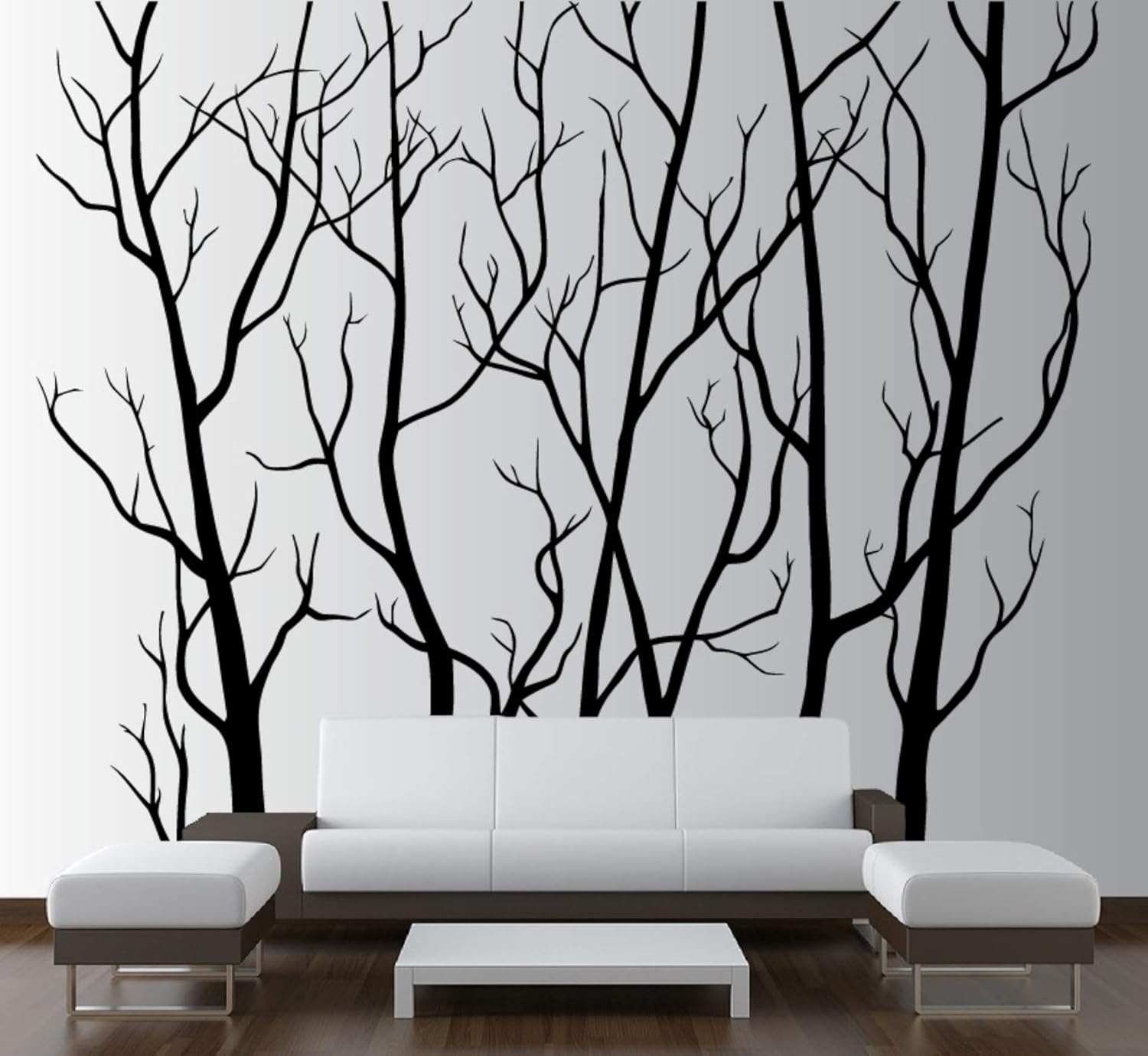 Large Wall Vinyl Tree Forest Decal Removable Sticker with Birds 96 (8 Feet) Tall X 113 Wide #1111 (Matte Black)