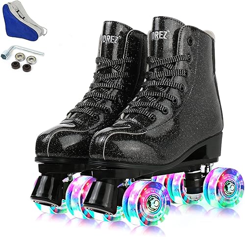 YYW Patines de ruedas para mujeres y hombres con ruedas iluminadas  Patinador de doble ruedas de piel sintética de alta calidad, patines ajustables