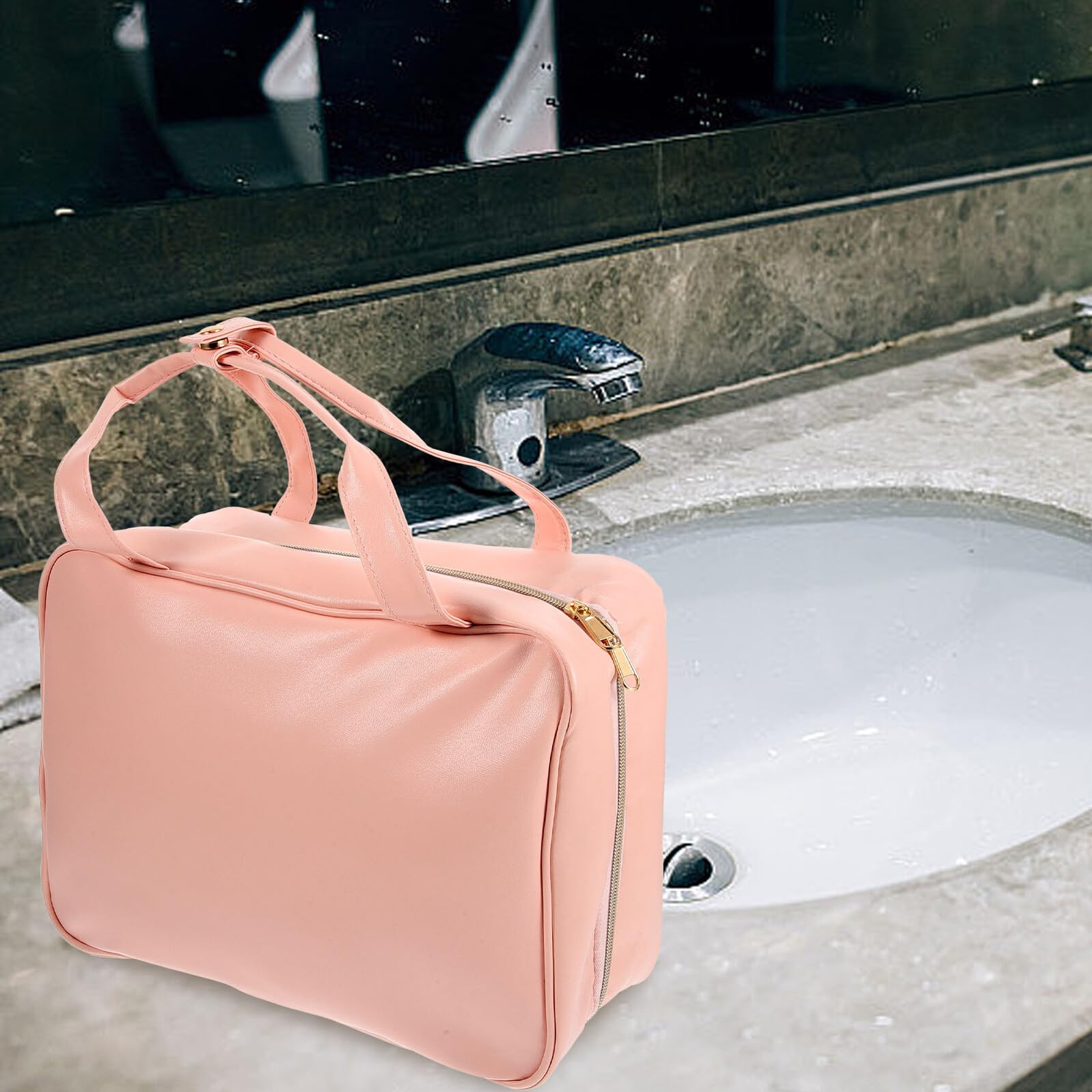 Borsa da Toilette da Viaggio con Scomparti Multipli Borsa per Trucco da Appendere in PU Pelle Organizer Portatile per Toiletries e Make-up per Uomo e Donna
