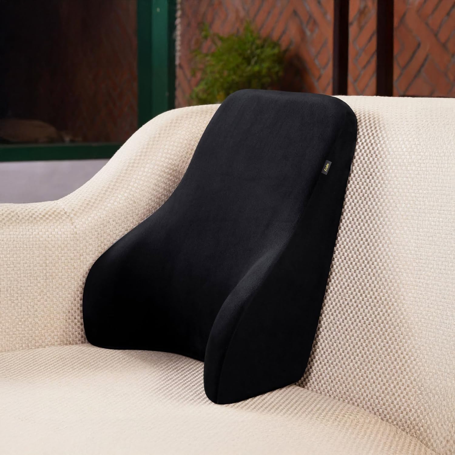 Frido Ultimate Sofa Backrest Cushion for Sofa & Bed | Ergonomic Lumbar Support Memory Foam Cushion for Back Pain Relief | Perfect for Reading | Relaxing & Upright Sitting | Velvet Cover- Black