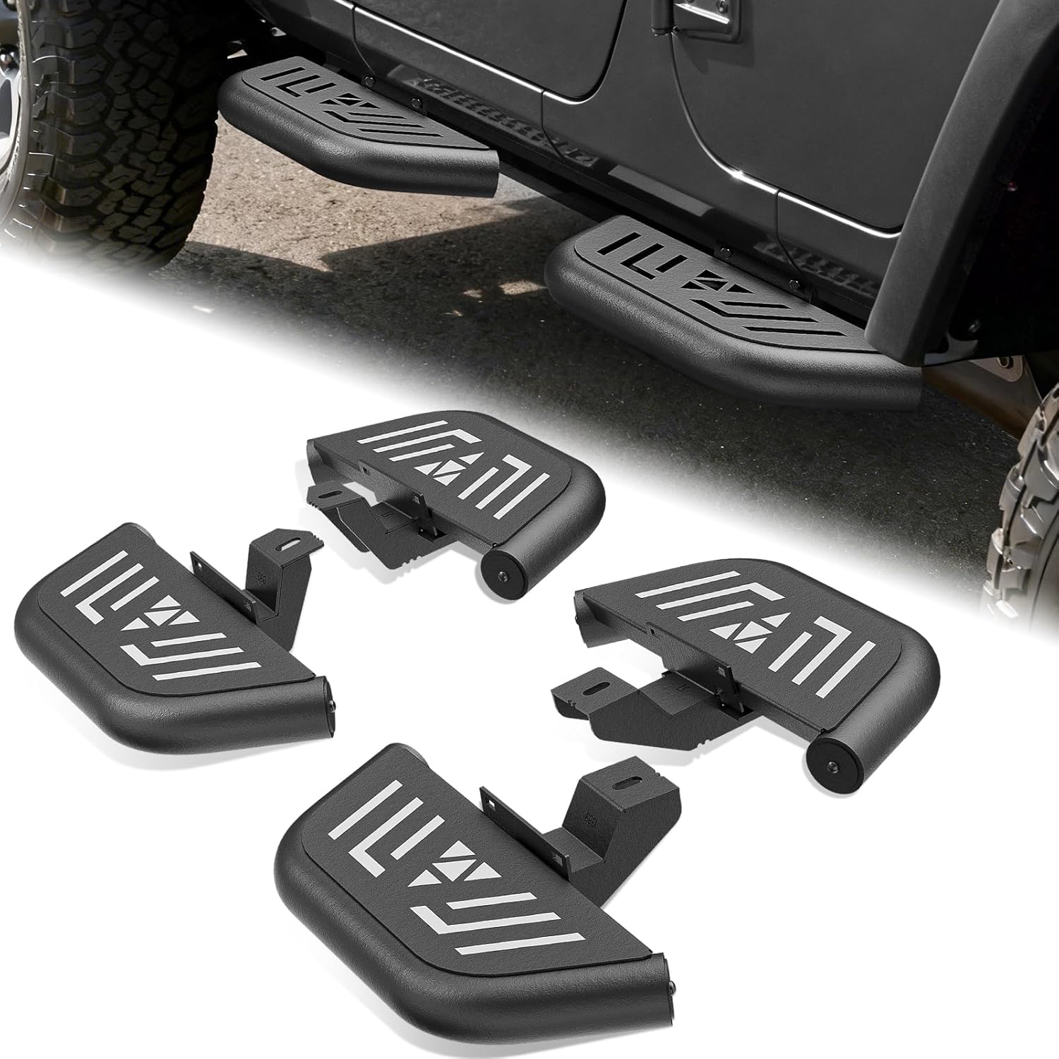 for JK Side Steps Small Running Boards Compatible with 2007-2018 Jeep Wrangler JK JKU Unlimited 4 Doors, Bolt-on Nerf Bars Heavy-Duty Steel Step Plates (4PCS, Black)