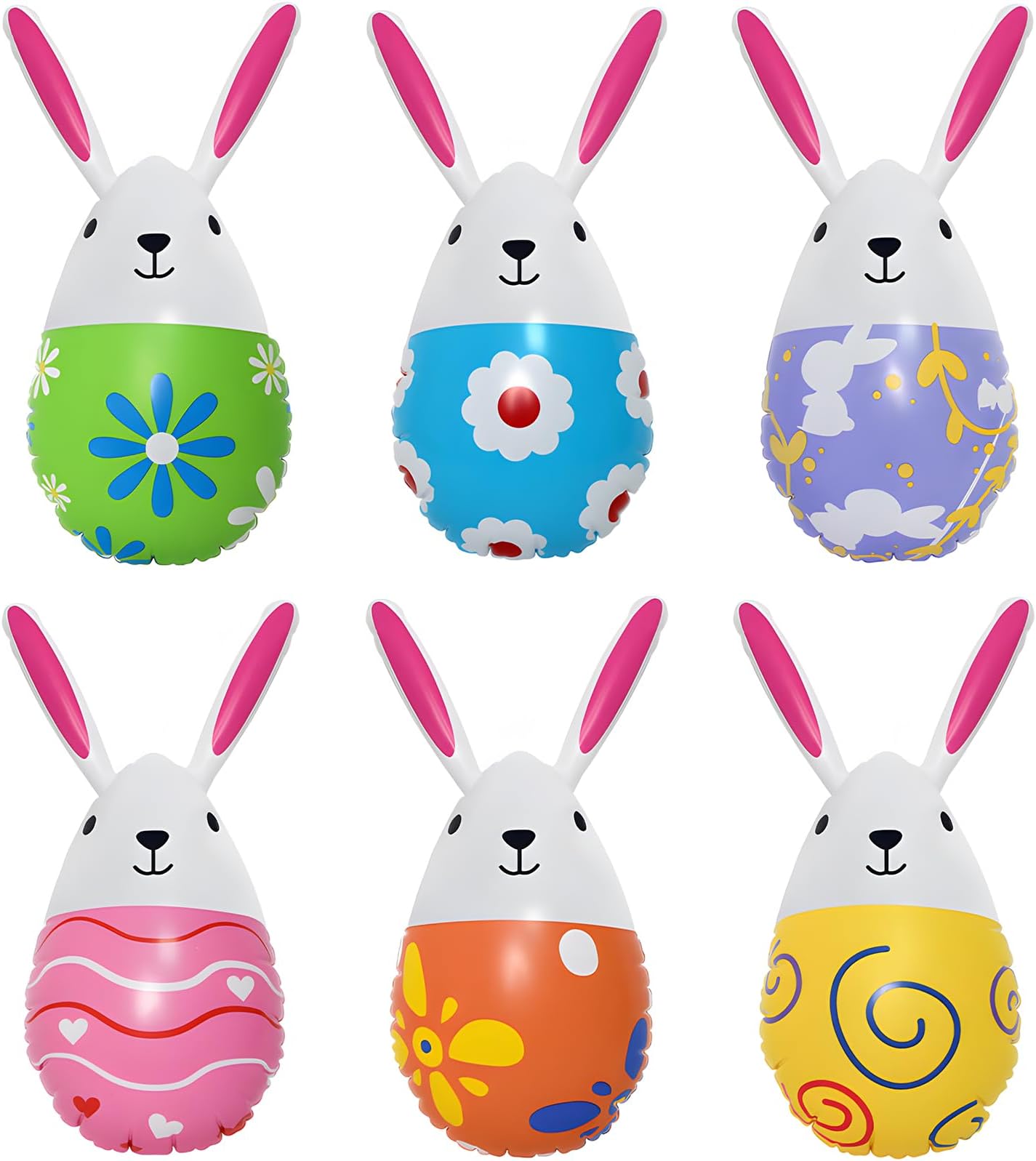 6Pcs Easter Bunny Inflatable Decorations Balloons, Bunny and Egg Balloons Set, Outdoor Garden Animal Decor, Quick Inflate PVC Spring Party Ornaments for Holiday