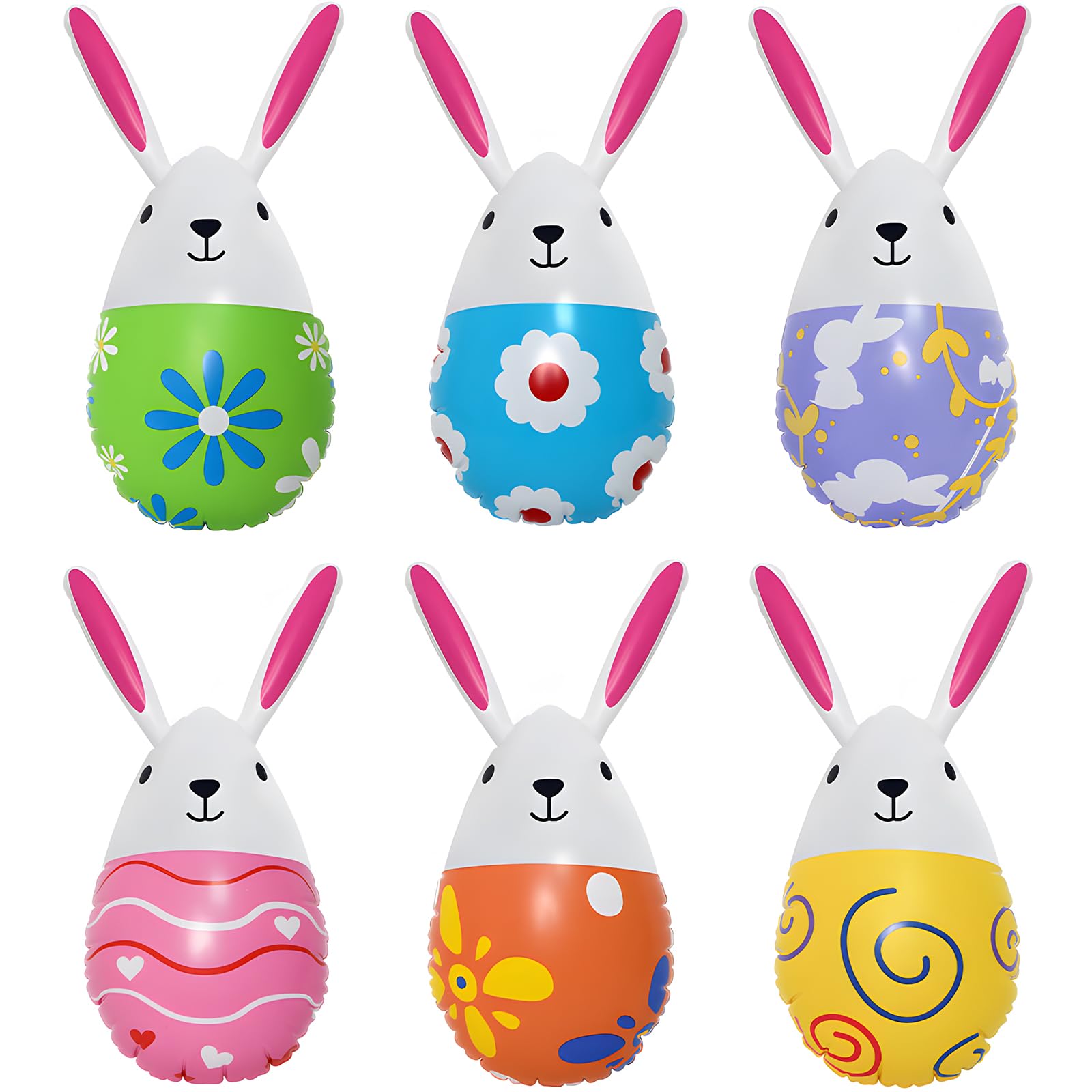 6Pcs Easter Bunny Inflatable Decorations Balloons, Bunny and Egg Balloons Set, Outdoor Garden Animal Decor, Quick Inflate PVC Spring Party Ornaments for Holiday
