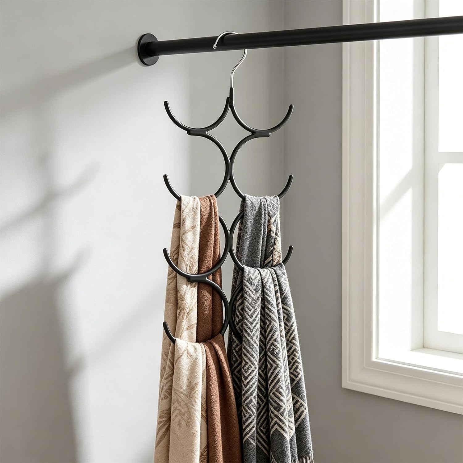Generic Steel Scarf and Belt Organizer Hanger with 8 Hooks, Sturdy and Fray-Free Hanging System for Closet Storage and Space Saving Organization