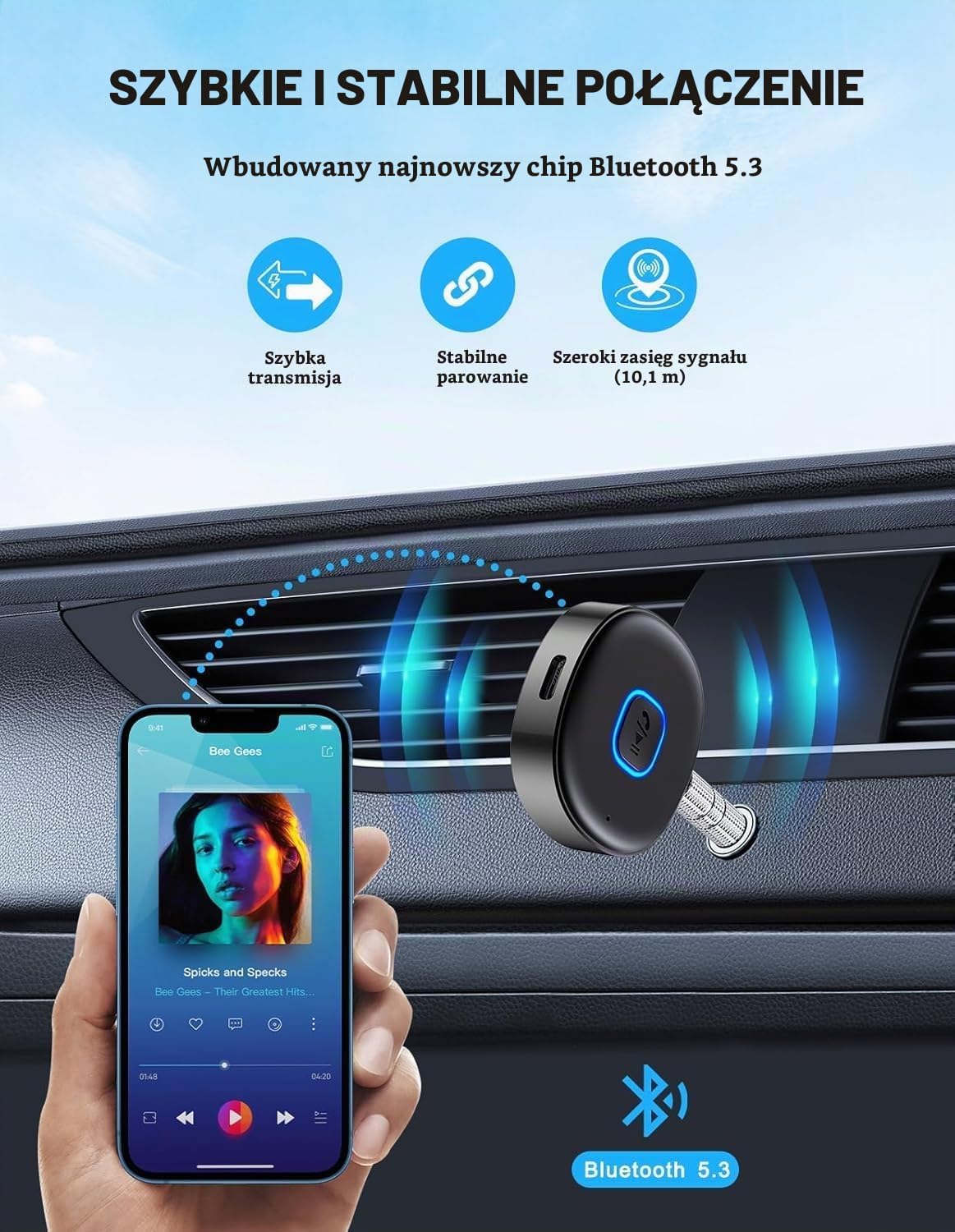 Odbiornik Bluetooth AUX Mohard, muzyka HI-FI, 16 godzin pracy zdjęcie 5
