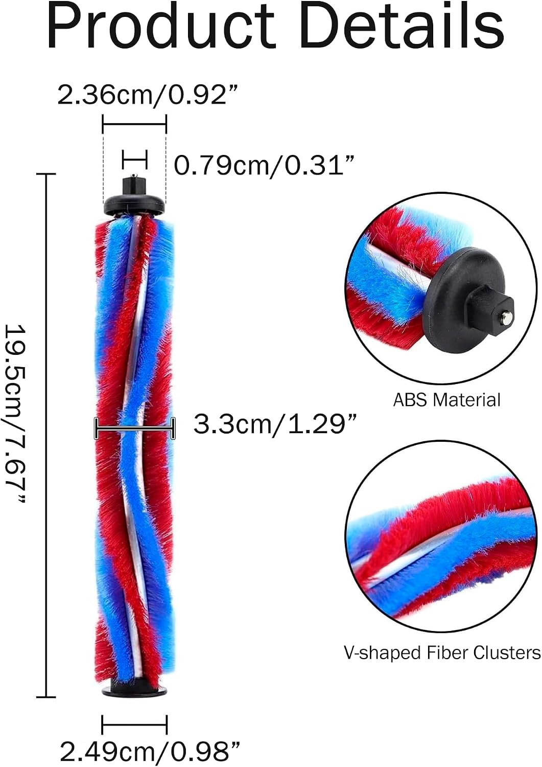 7.67in/19.5cm Cordless Vacuum Roller Brush, Small V Shape Top Cordless Vacuum Replacement Parts, Roller Vacuum Brushes Compatible with A219/219 Pro