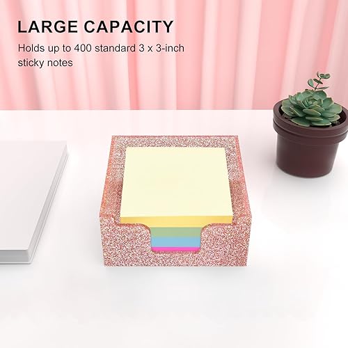 Miniatura 3 de Soporte para notas adhesivas acrílicas, soporte para bloc de notas autoadhesivas, dispensador de notas adhesivas con purpurina de 3.94 x 3.94