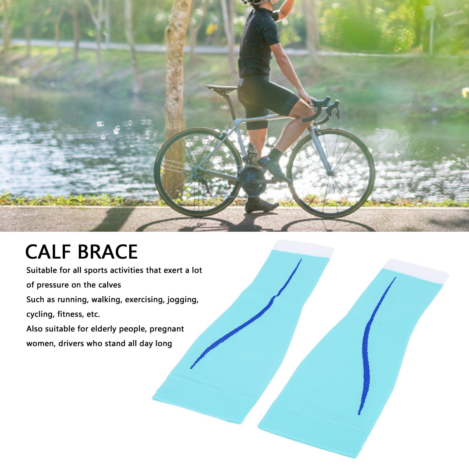 OUKENS 1 Pair Calf Compression Sleeve, Breathable Lightweight Light Blue Footless Calf Sports Socks Compression Socks for Running Cycling Hiking (L/XL)