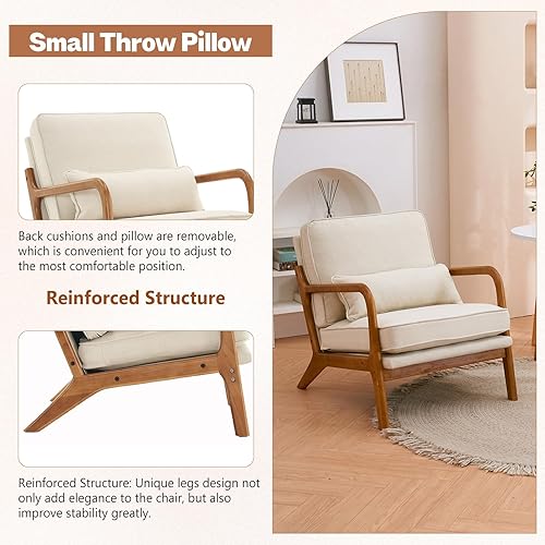 Miniatura 6 de Hommoo Silla decorativa con brazo, moderna de mediados de siglo, silla de lectura con marco de madera, cómoda silla de ocio de sherpa de peluche con