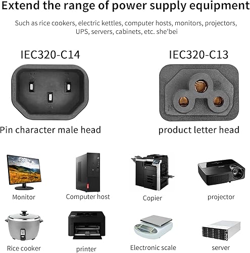 Miniatura 4 de C14 a C5 Y Splitter Power Plug Cord YACSEJAO 10A250V IEC 320 C14 macho a 2* C5 hembra Cable divisor de alimentación para portátil (1 pie11.8 in)