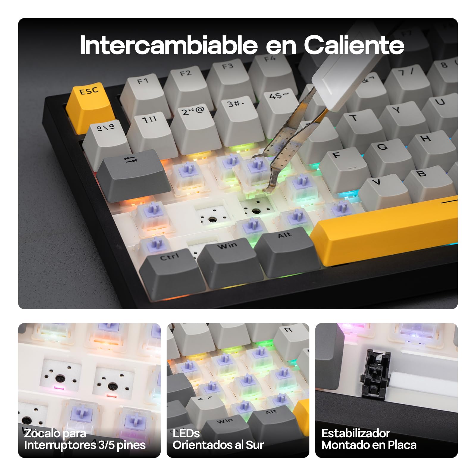 EPOMAKER Ajazz AK820 Pro ISO-ES Teclado Mecánico Inalámbrico, con Pantalla & Perilla, 2.4G/BT/USB, Iluminación RGB, Software Personalizado, Teclado Gaming de 75% Distribución Española para PC/Mac