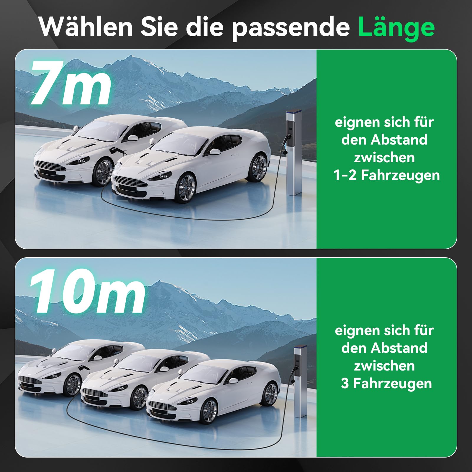 Fullwatt Typ 2 Ladekabel 11KW 10M 16A 3-Phasig mit Tragetasche | Ladekabel Elektroauto Typ 2 Kompatibel mit Model S/3/X/Y, für E Auto EV/PHEV, Schwarz