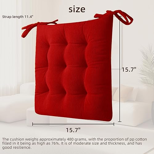 Miniatura 10 de HLOVME Cojín de pana para silla con lazos, ultra suave y cálido, para niños, rincón de lectura, cómodo cojín de asiento cuadrado para adultos, 15.7