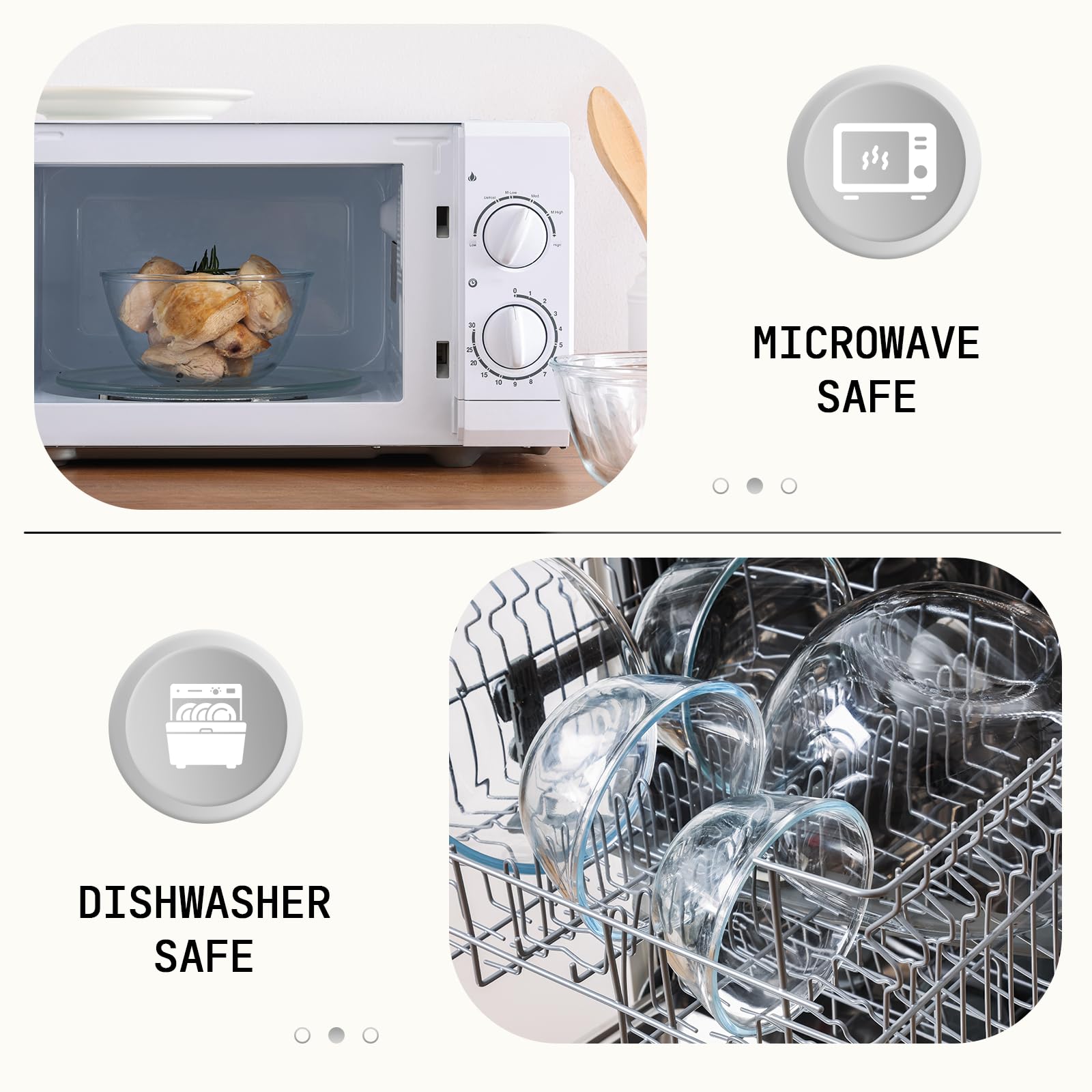 Glas-Rührschüssel-Sets, 5 Packungen Glas-Schüsseln, große Salatschüssel-Sets für Mahlzeiten, Backen, Lebensmittelaufbewahrung, dicke Kochschüssel für Spülmaschine, Mikrowelle, Gefrierschrank, 4,65