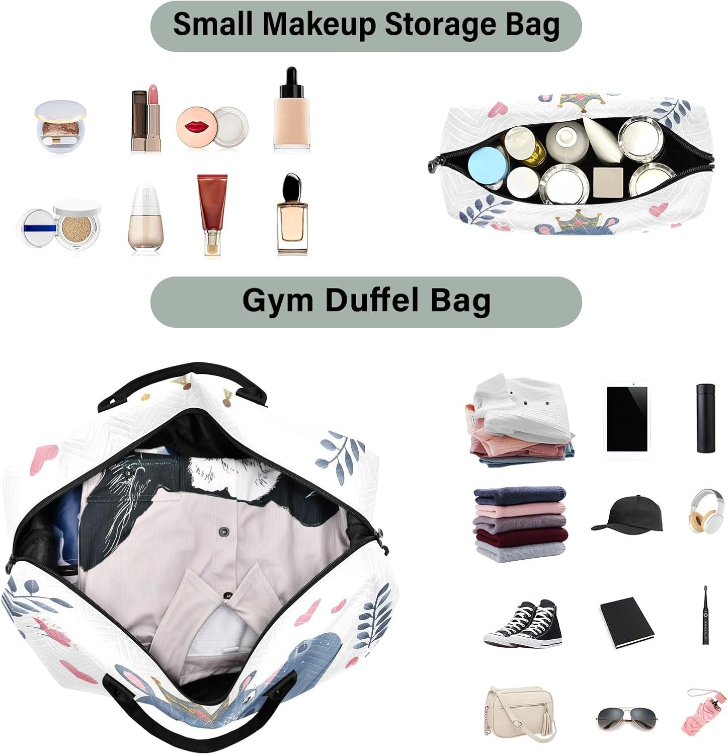 Travel Duffle Bag, Little Princess Hippo A Crown Gym Bag with Storage Bag Weekender Overnight Bag for Men Women Trip Sports Yoga