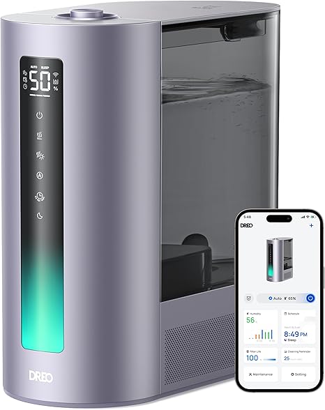 Dreo 6L Humidifiers for Bedroom, Smart Warm & Cool Mist for Large Room, 60Hr Quiet Runtime for Baby, Plant, Humidity Sensor, Indicator Light, 12H Timer, Google/Alexa, Purple
