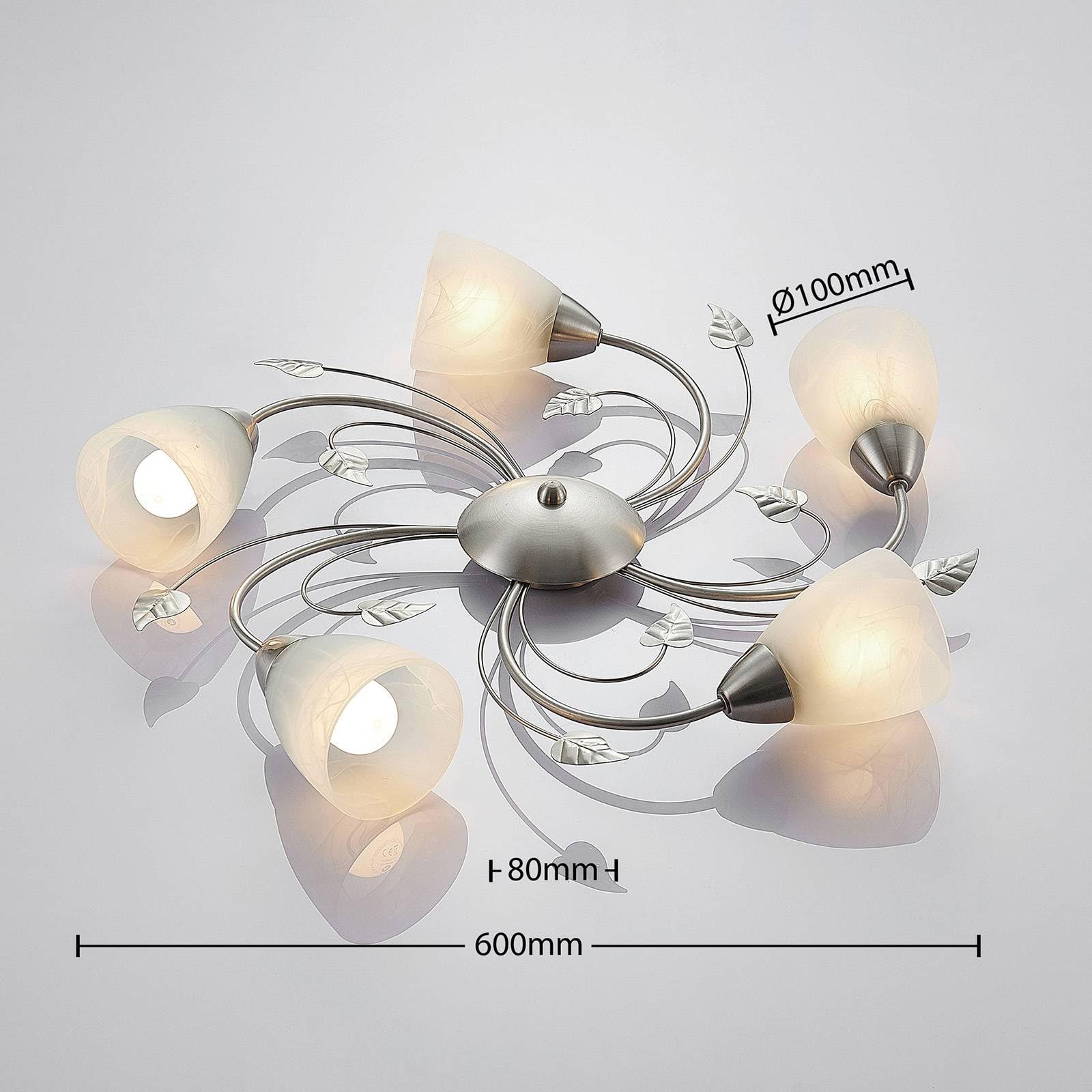 Lindby Romantica Plafoniera Led Soffitto, Lampadario Soggiorno Design Floreale Camera Da Letto Stile Antico Lampada 5 Luci E14 Decoro Foglie e Fiori Metallo Argento