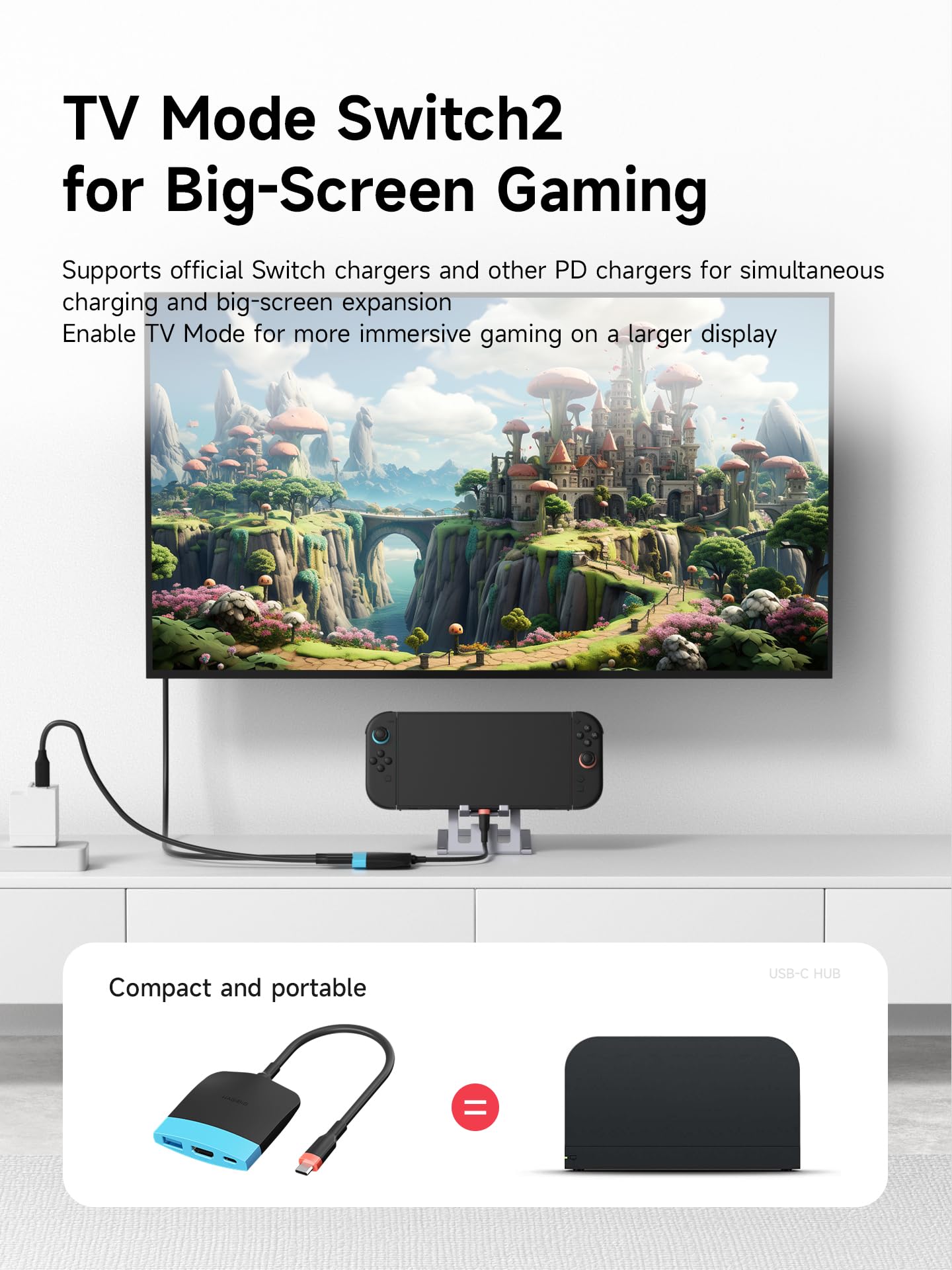 Hagibis Switch2 Dock do Switch 1/2/OLED, przenośna stacja dokująca do TV z funkcją ładowania, dock z HDMI i portem USB 3.0, zamienna baza, adapter USB-C do HDMI dla MacBook Pro/Air