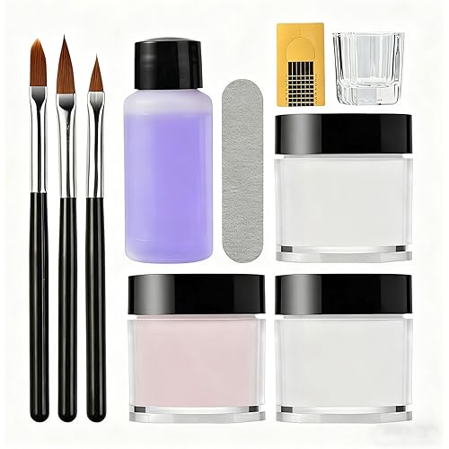 Acrylic Nail Starter Kit: Clear Pink Nude Acrylic Powder & Liquid, Brush, Files, Forms, Press On Nails, Home Practice Set