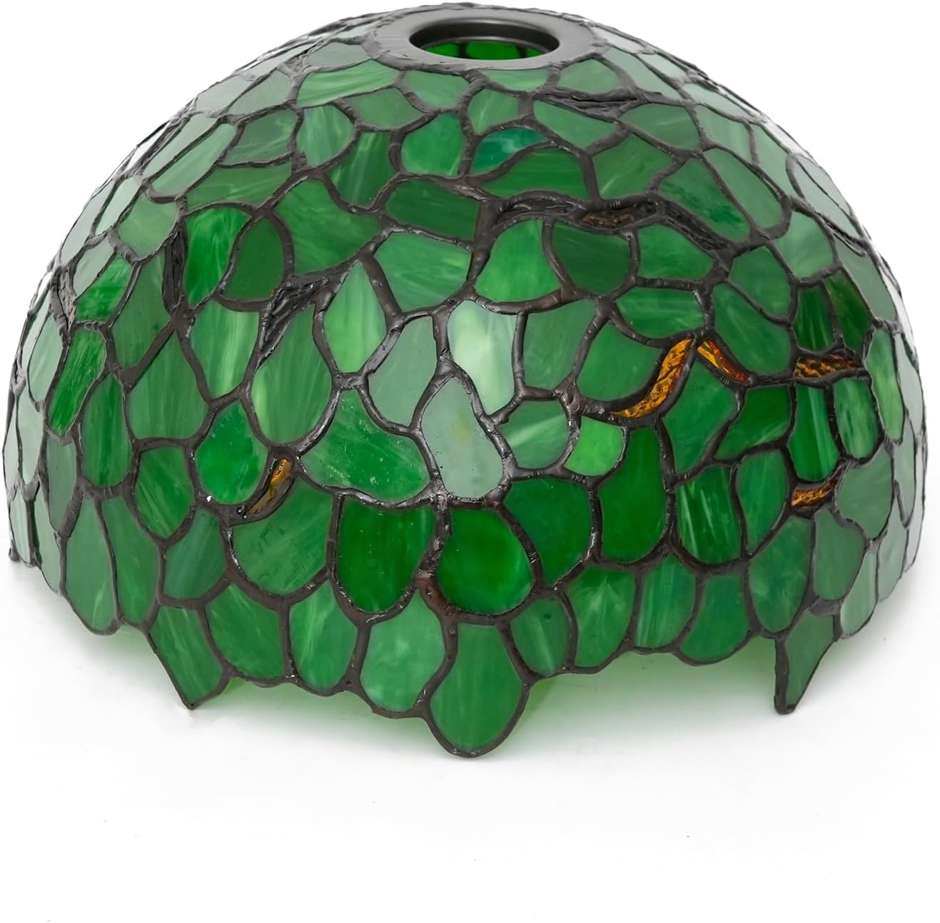 Tiffany Style Lamp Shade, 12 Inch Green Leaves Stained Glass Lamp Shade Vintage Art Decor Large Opening Replacement Lampshades for Bedroom Living Room Restaurant