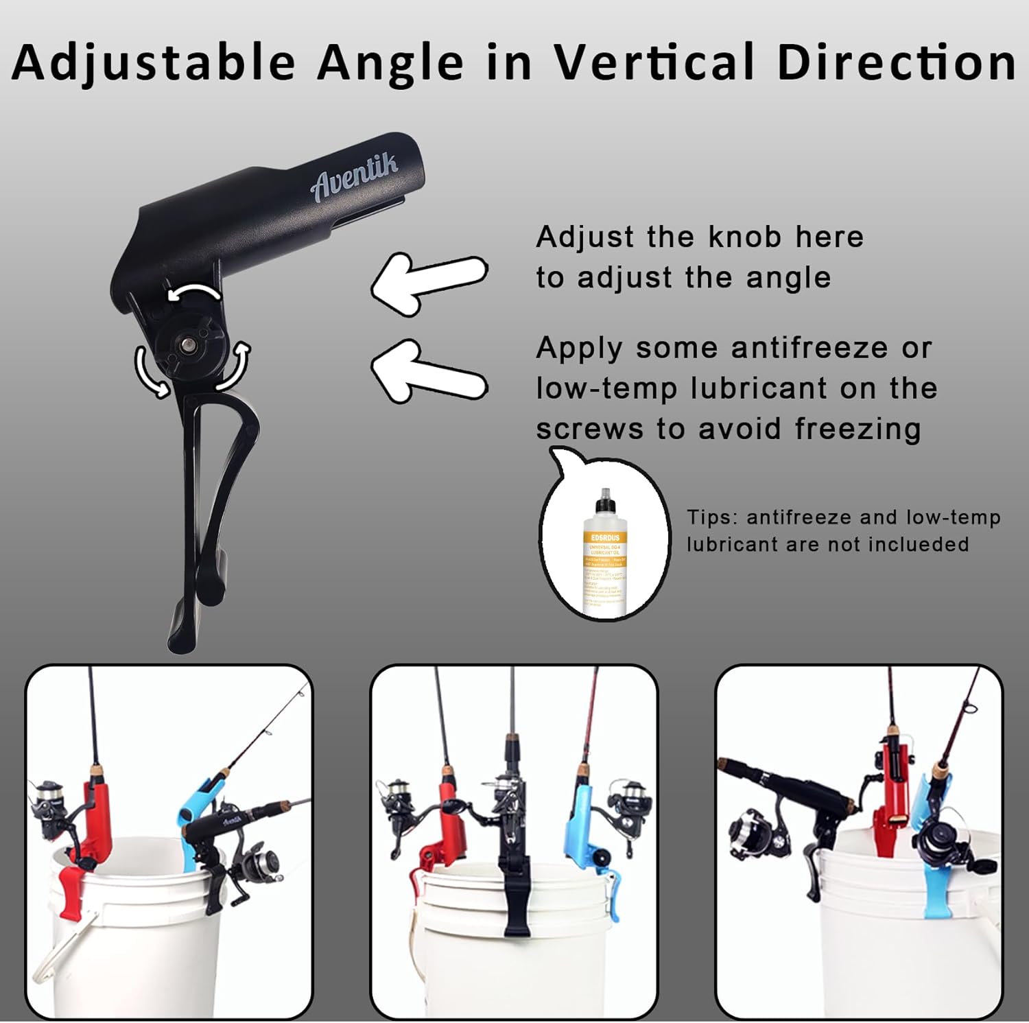 Aventik Bucket Rod Holder for Spinning Fishing Ice Fishing, Adjustable Angle in Vertical Direction, Durable in Extremely Cold Weather, Free Your Hands, Improve Your Efficiency, Also a Rod Storage Rack