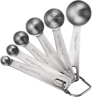 RenaChris Stainless Steel Measuring Spoons Set of 6 - Heavy Duty with Metric & US Markings for Dry & Liquid Ingredients