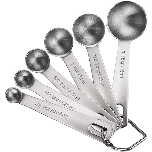 Rena Chris Measuring Spoons, Premium Heavy Duty 18/8 Stainless Steel Measuring Spoons Cups Set, Small Tablespoon with Metric and US Measurements, Set of 6 for Gift Measuring Dry and Liquid Ingredients - 6pcs