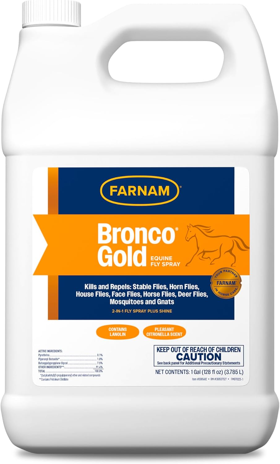 Farnam Bronco Gold Horse Fly Spray, Grooming Aid, Coat Conditioner 128 Ounces, Gallon Refill
