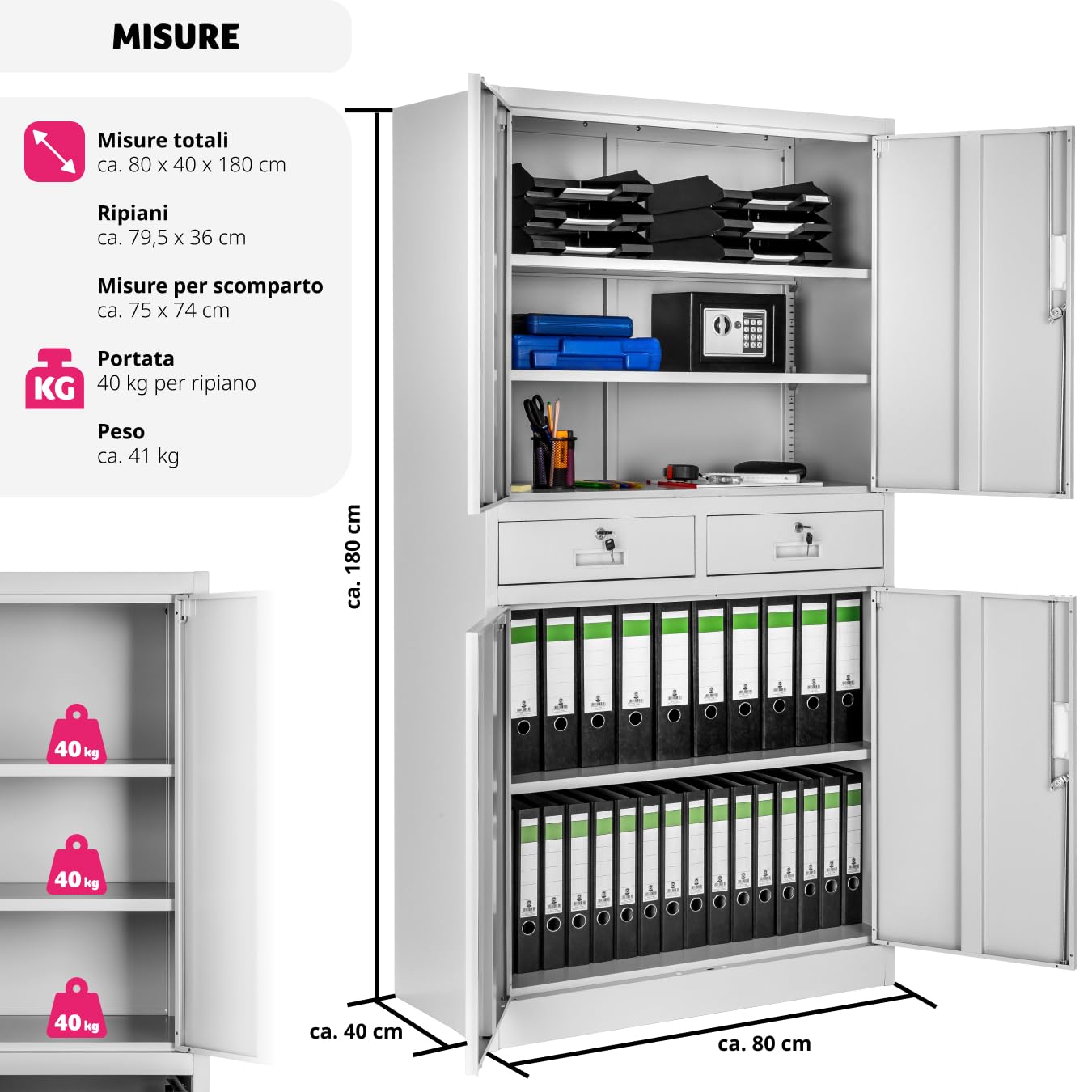Armadio Portadocumenti TecTake 6 Scomparti Con Asta Appendiabiti - Nero 80x40x180 Cm - Foto 8