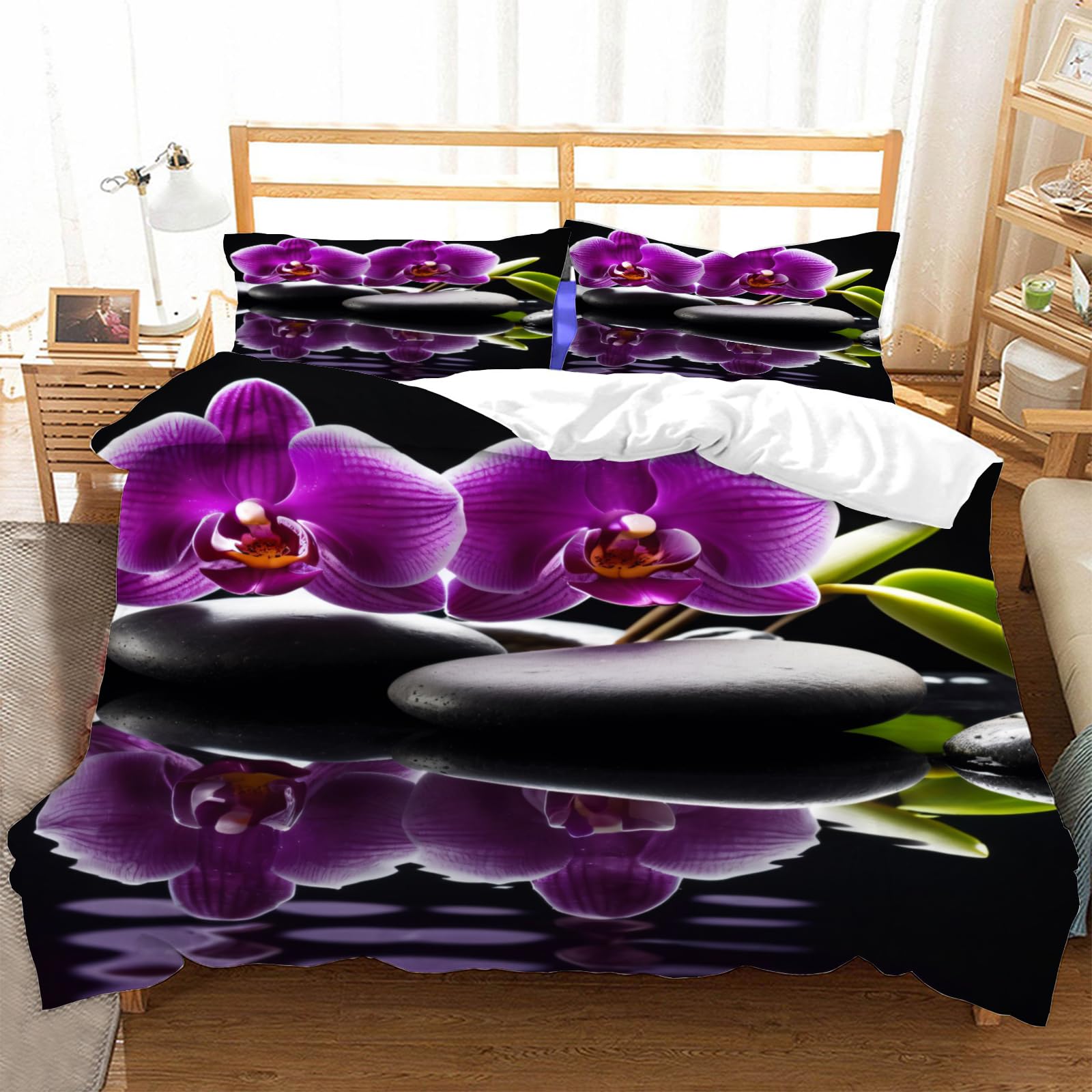 Housse de Couette 240 x 260 Orchidée en Microfibre avec 2 Taies d'Oreiller