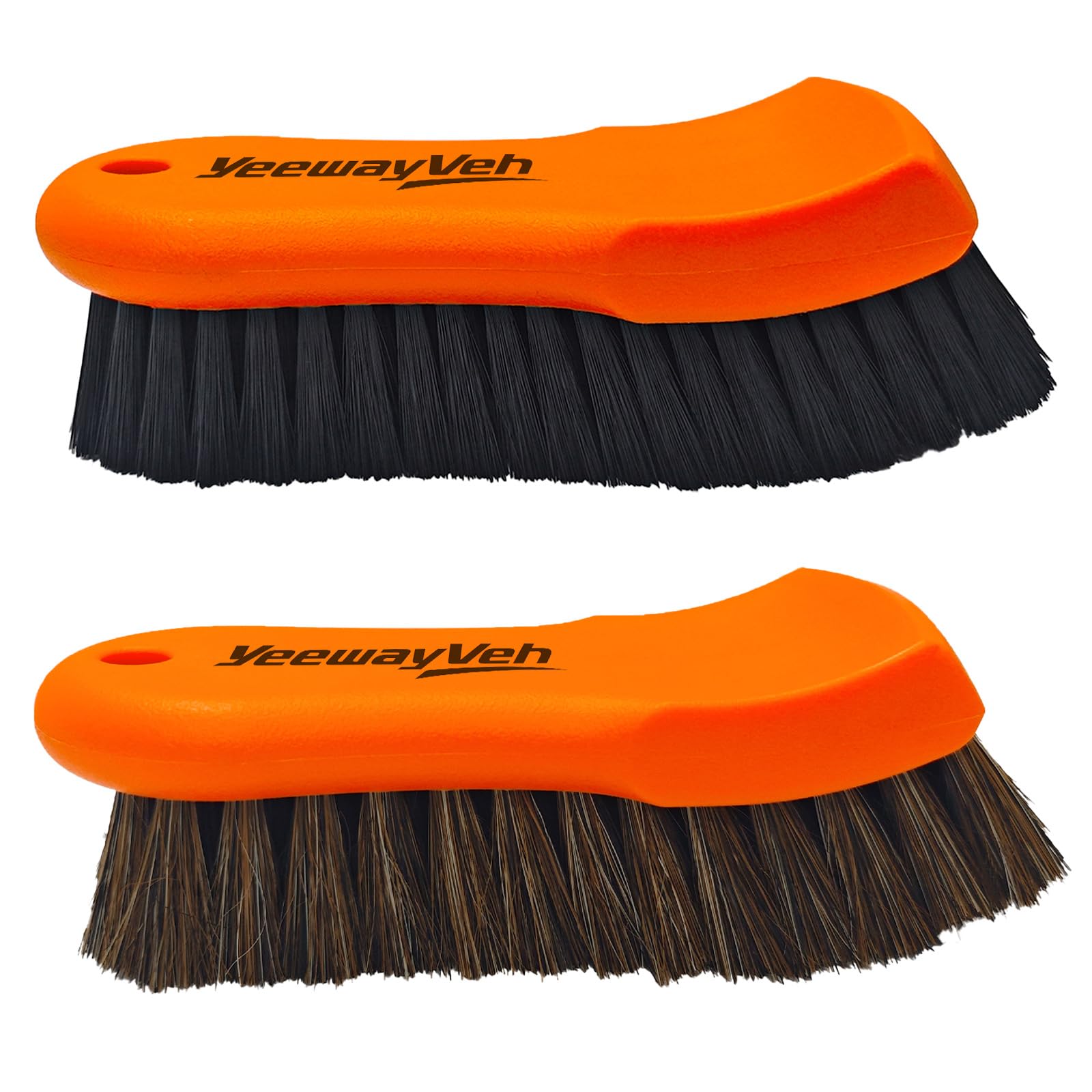 YeewayVeh 2PCS Car Detailing Kit: Horsehair Leather Brush and Carpet Brush - Soft, Scratch-Free Combo for Car Interior & Home Furniture Cleaning, Orange