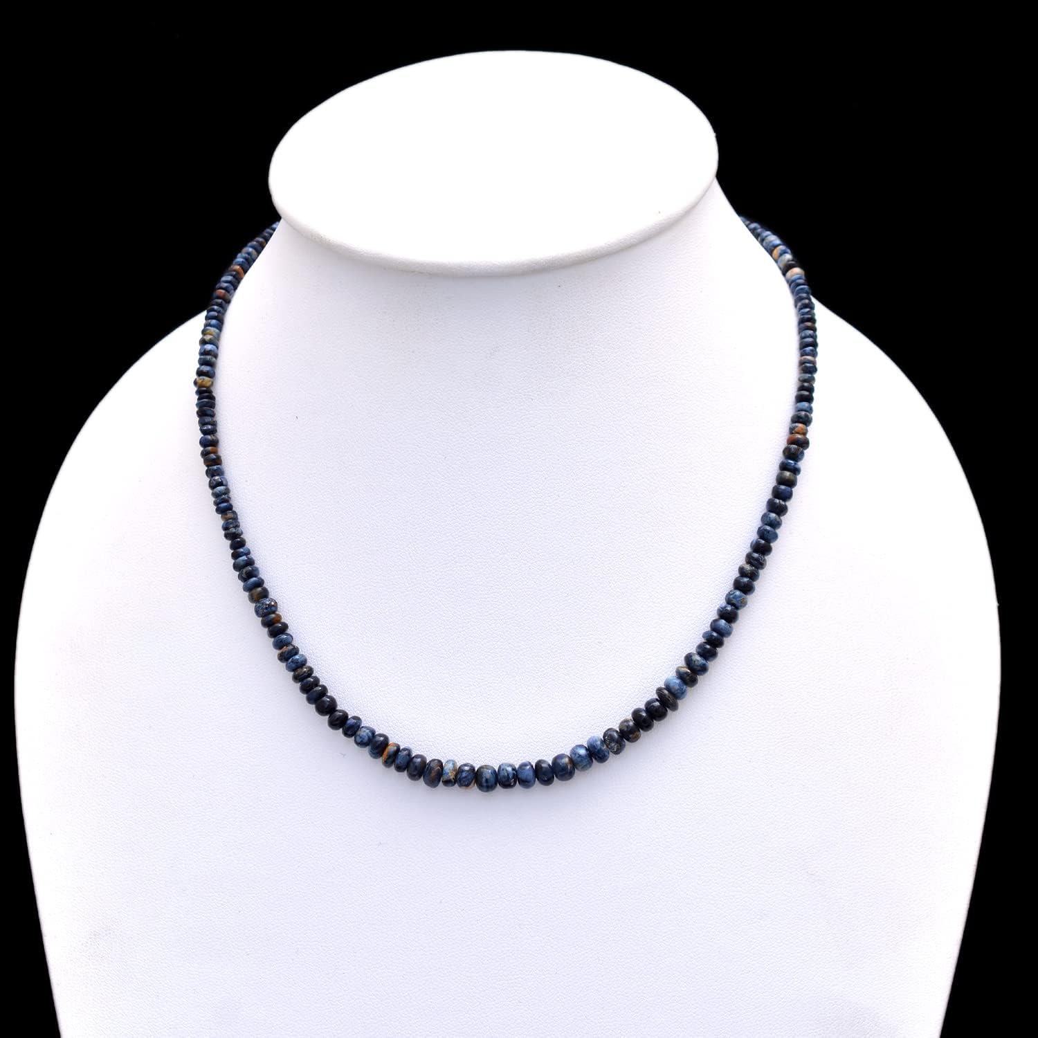 A&M Natural Blue Pietersite Smooth Rondelle 925 Sterling Silver Gemstone Necklace, Healing Beaded Pietersite Necklace, Handmade Pietersite Necklace, Beautiful Pietersite Rondelle Beads Necklace Jewelry, Classic Necklace For Casual Wear And Yoga