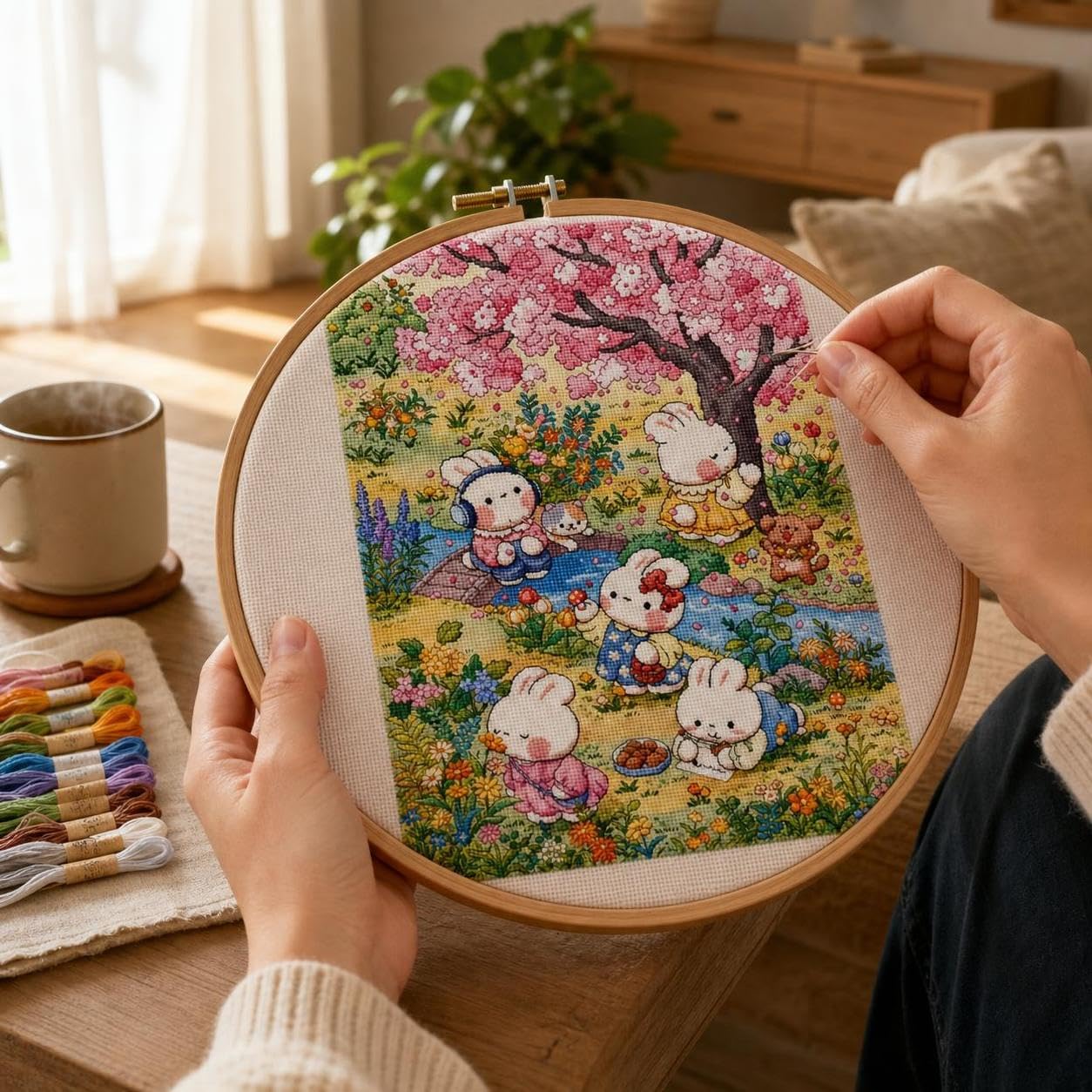 Amazon | KAIYUEMAOYI モダンミニマリストデザインうさぎ桜クロス