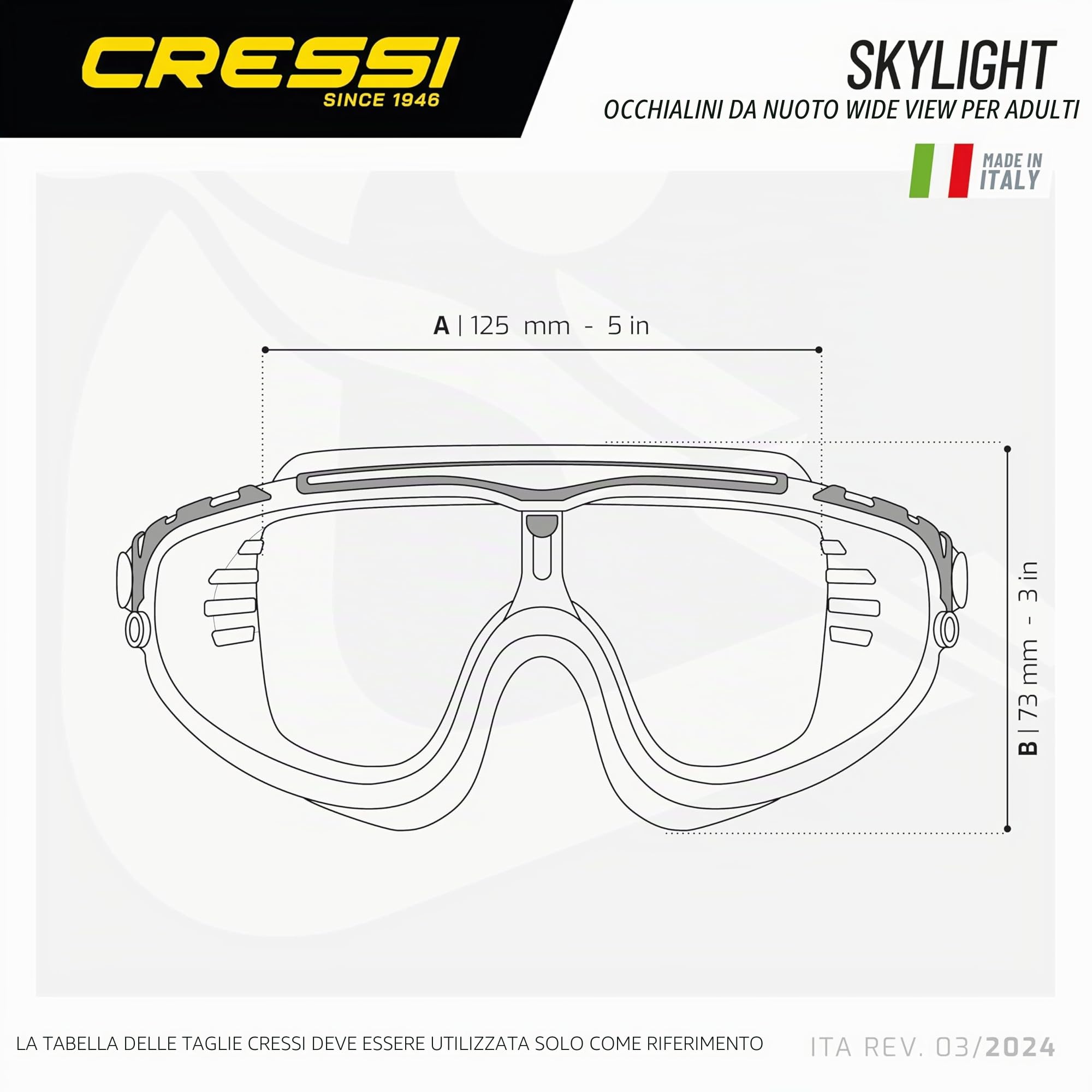CRESSI dal 1946 - Skylight Goggles - Occhialini Maschera Mono Lente per Nuoto Adulto Ampia Visione Anti Fog Anti Graffio Protezione UV - Taglia Unica