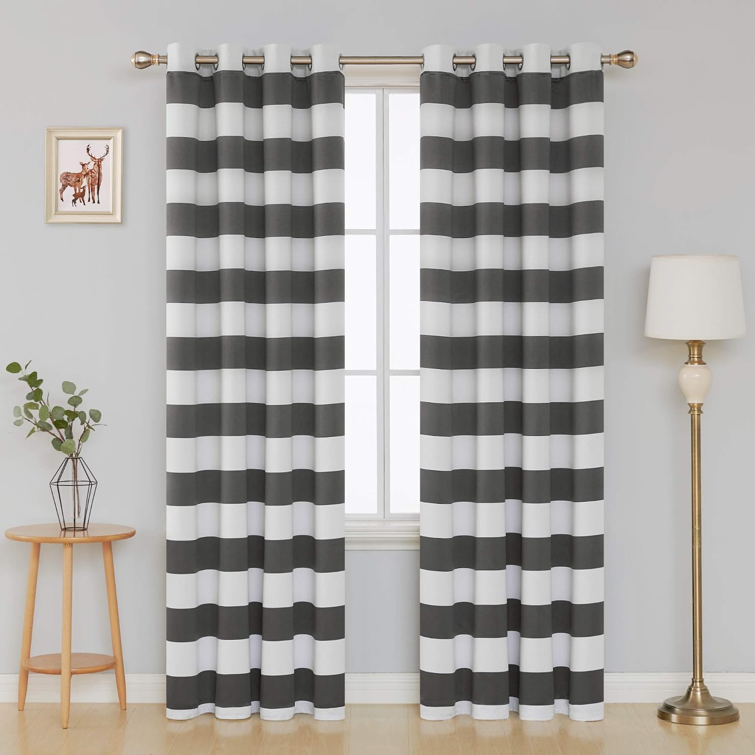 Deconovo Grey Blackout Curtains Striped Pattern Curtains Thermal Insulated Grey and Greyish White Curtains for Bedroom 52W X 84L Gray 2 Panels