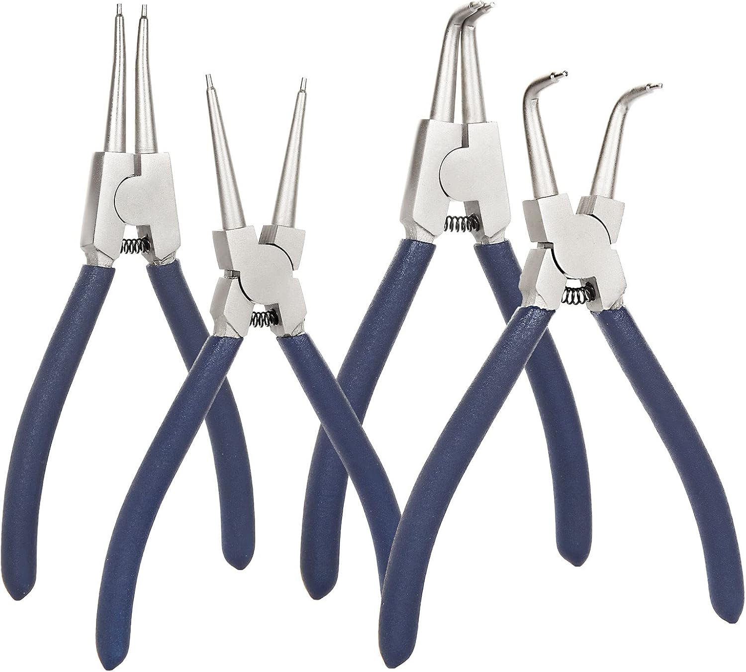 4 Pack 7 inch Snap Ring Pliers Set Heavy Duty Internal / External Circlip Pliers Kit with Straight Bent Jaw Precision Spring Loaded Pliers for Ring Remover Retaining (Blue)