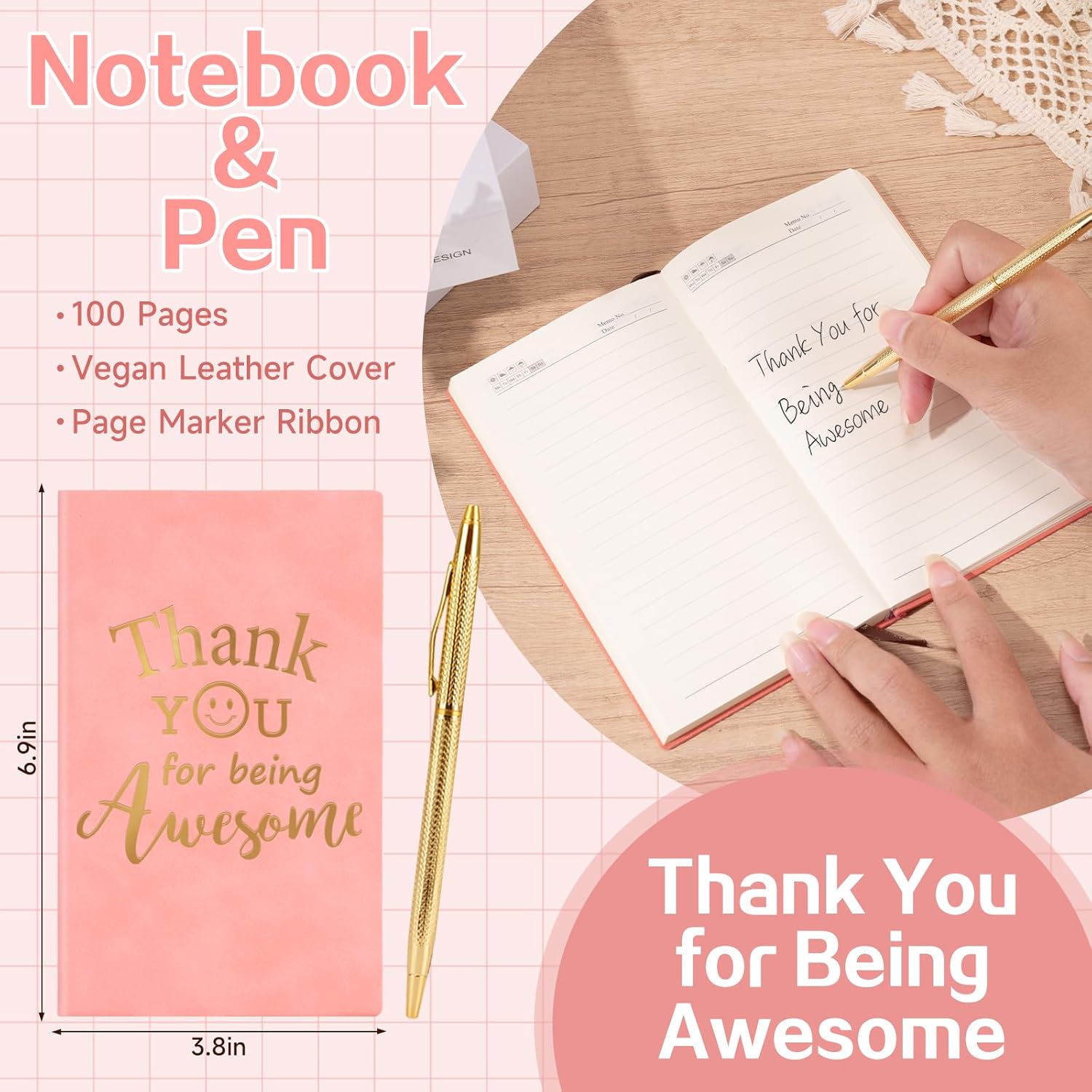 Thank You Gifts for Women, Appreciation Gift Box for Coworkers, Teachers, Nurses, Employee Appreciation Gifts w/ Notebook, Candle, Relaxation Spa Thank You Gift, Pink - Image 3